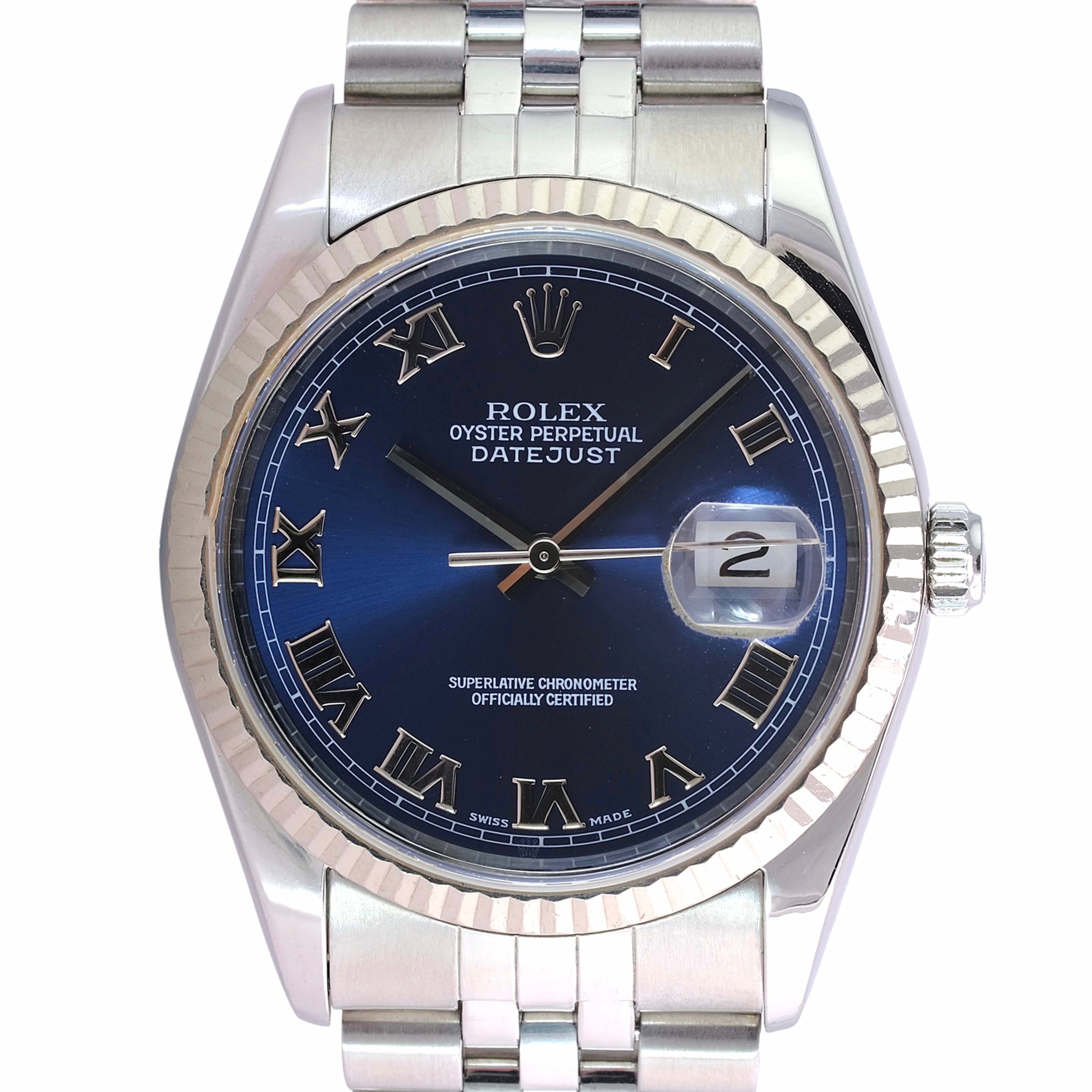 Rolex Datejust Blue Roman Dial Jubilee Band 16234 - luxuriantconcierge