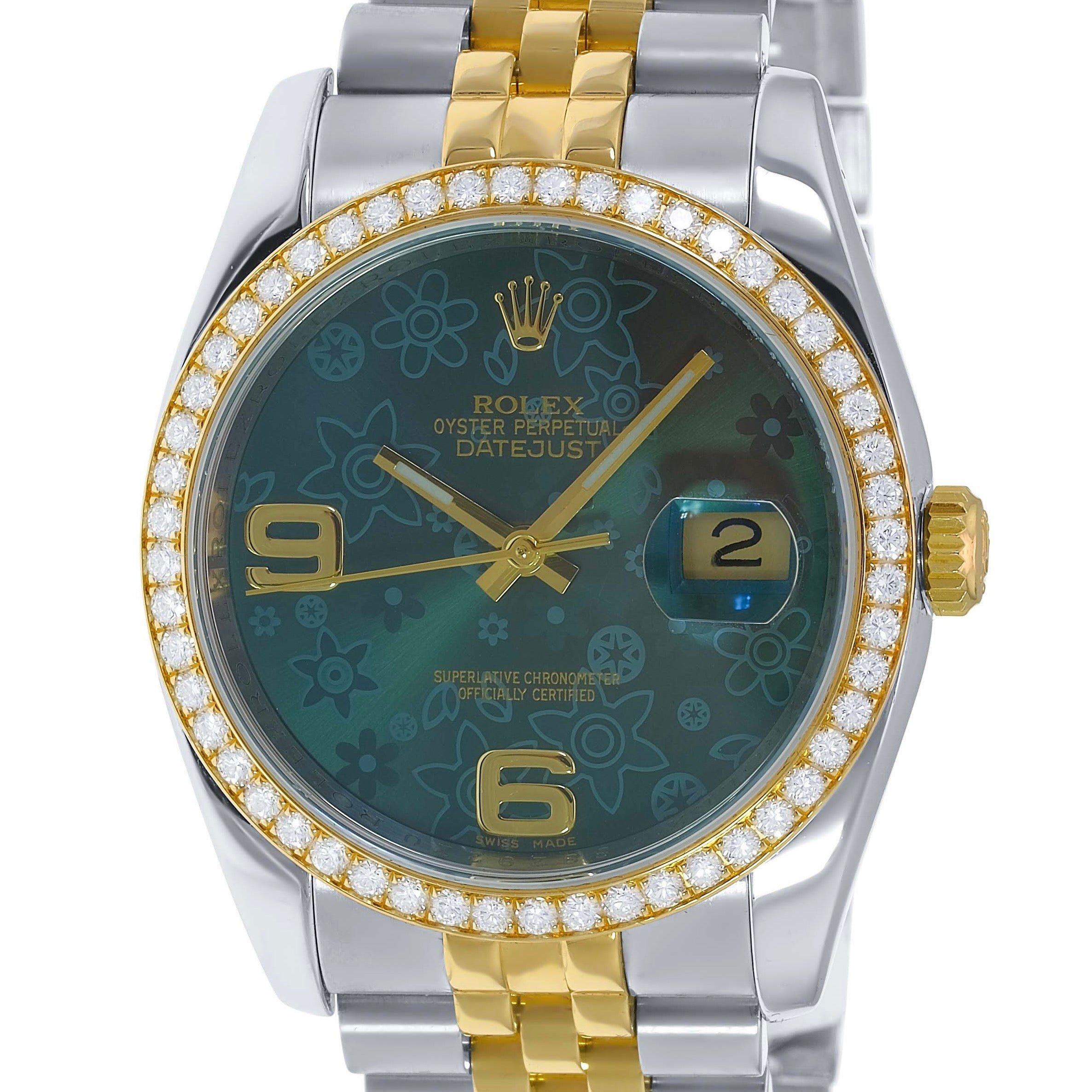 Rolex Datejust Green Floral Diamond Bezel Jubilee 116243 - luxuriantconcierge