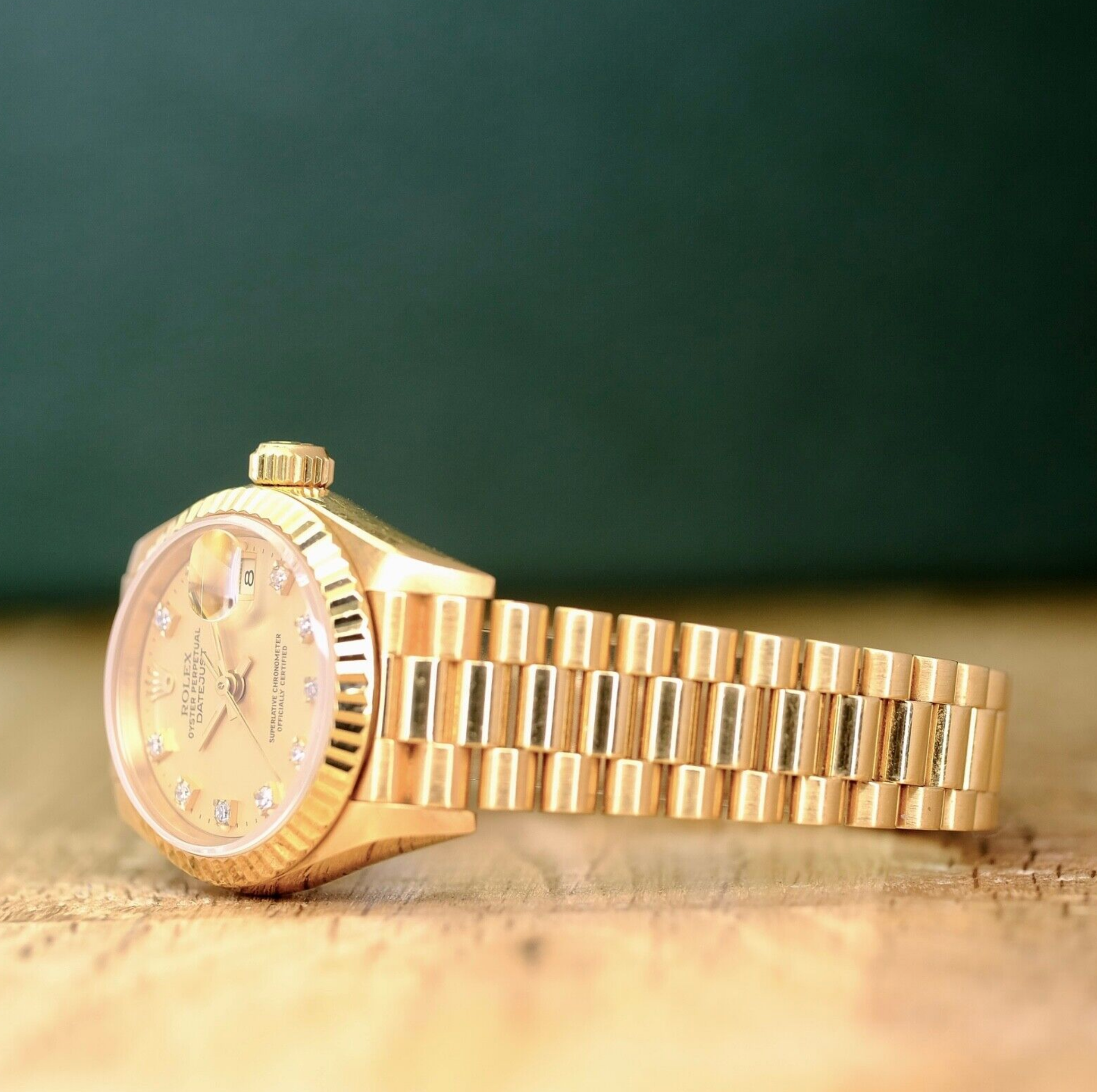 Rolex Datejust Ladies 18K Sold Gold President Diamond Dial 69178 Watch - luxuriantconcierge