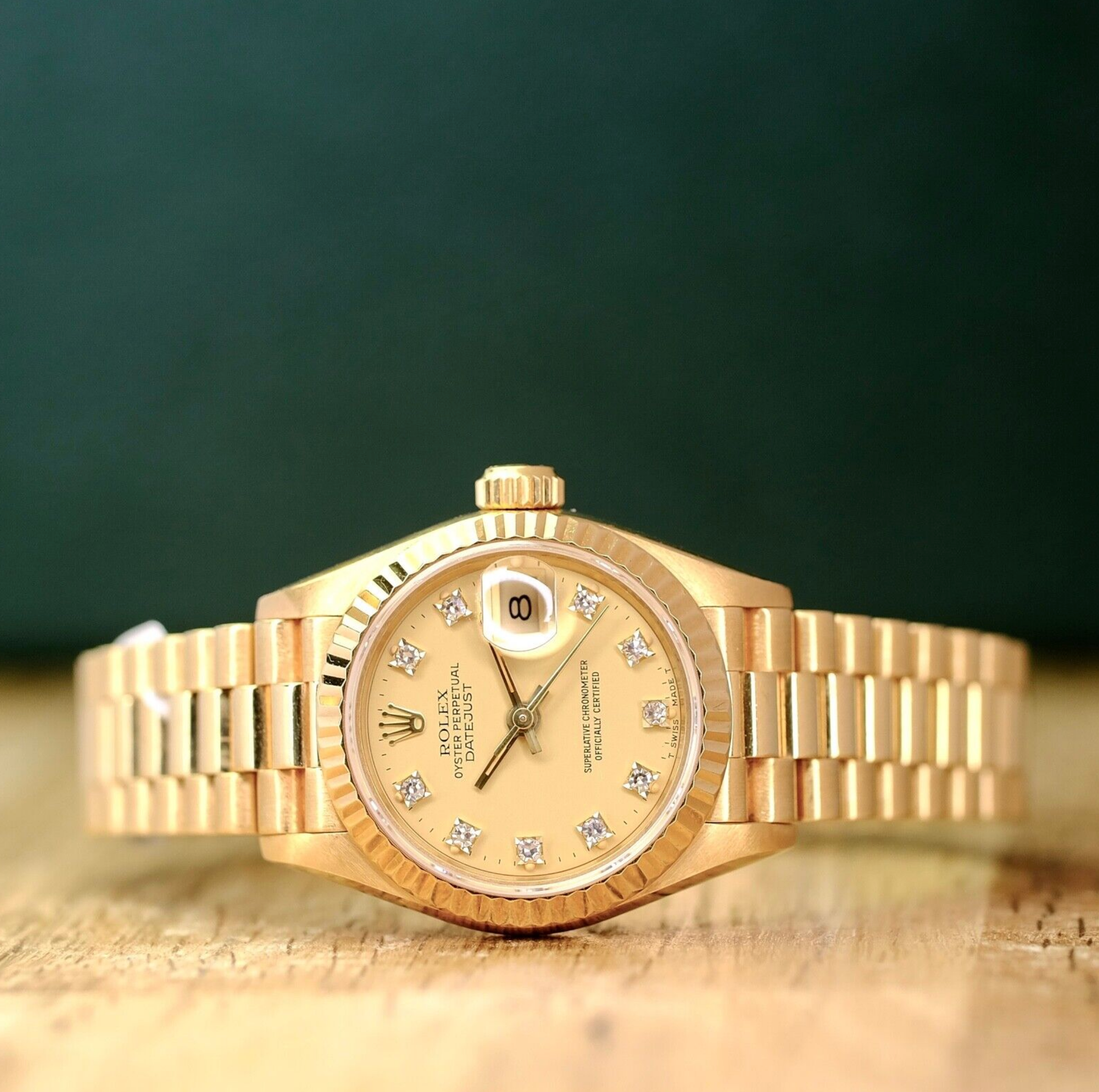 Rolex Datejust Ladies 18K Sold Gold President Diamond Dial 69178 Watch - luxuriantconcierge