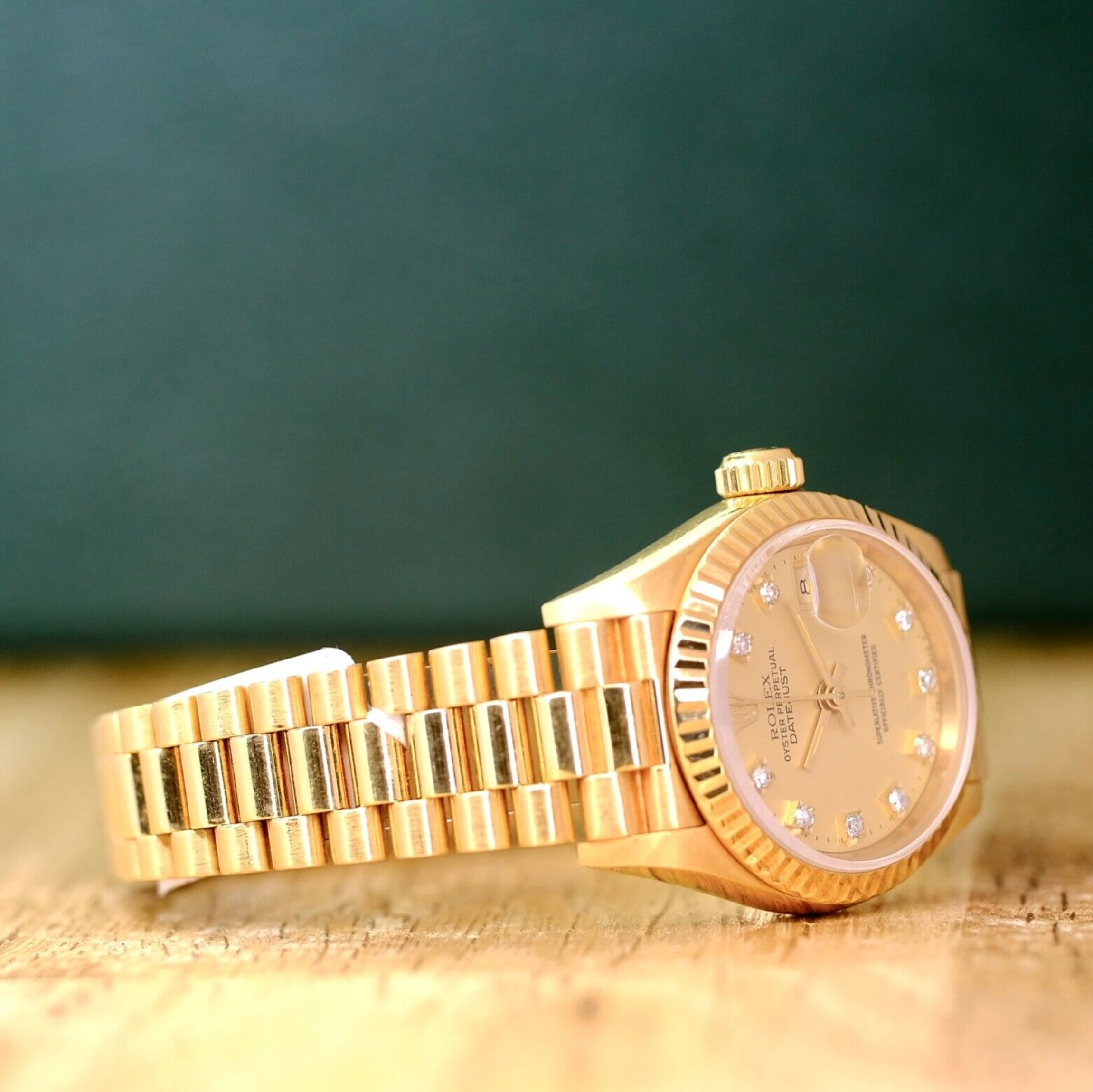 Rolex Datejust Ladies 18K Sold Gold President Diamond Dial 69178 Watch - luxuriantconcierge