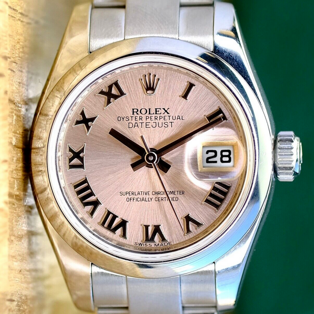 Rolex Datejust Ladies Pink Roman Smooth Bezel Oyster 179160 Watch - luxuriantconcierge
