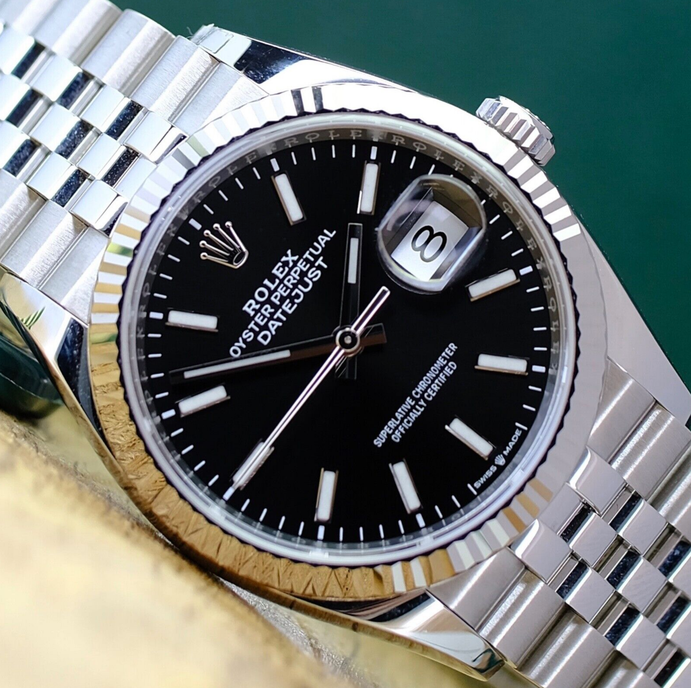 Rolex Datejust Men 18KW & Steel Black Dial  Fluted Jubilee 126234 Watch - luxuriantconcierge