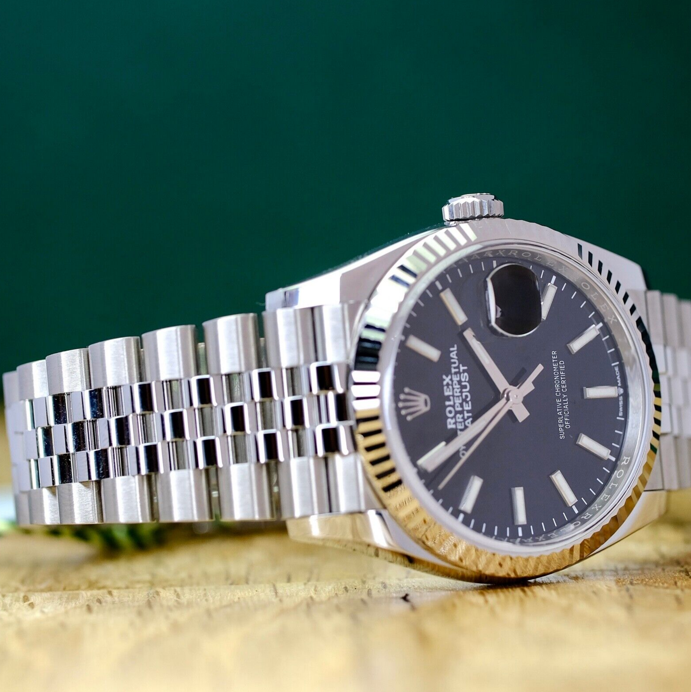 Rolex Datejust Men 18KW & Steel Black Dial  Fluted Jubilee 126234 Watch - luxuriantconcierge