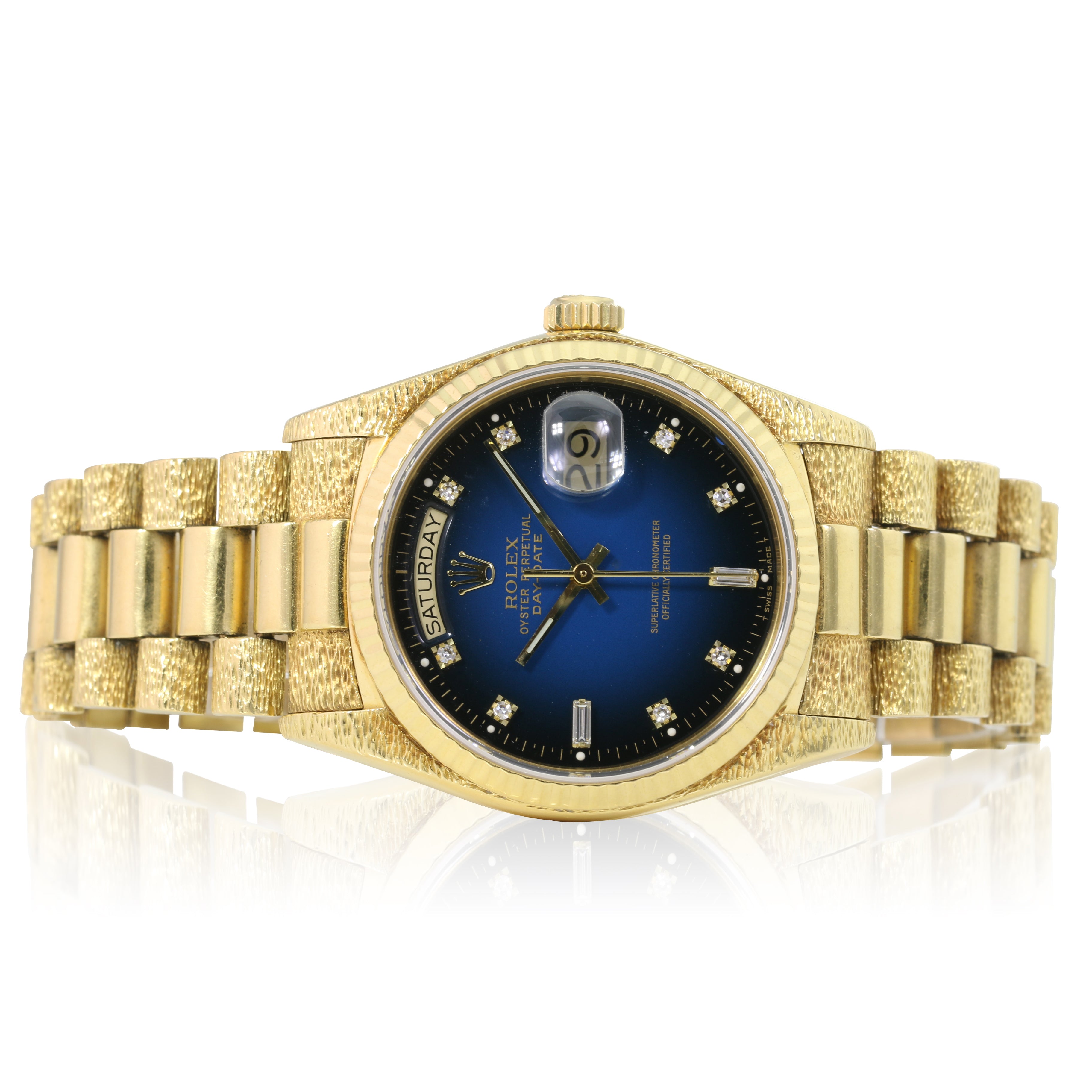 Vintage Rolex Day-Date Blue Vignette Diamond President 18038 - luxuriantconcierge