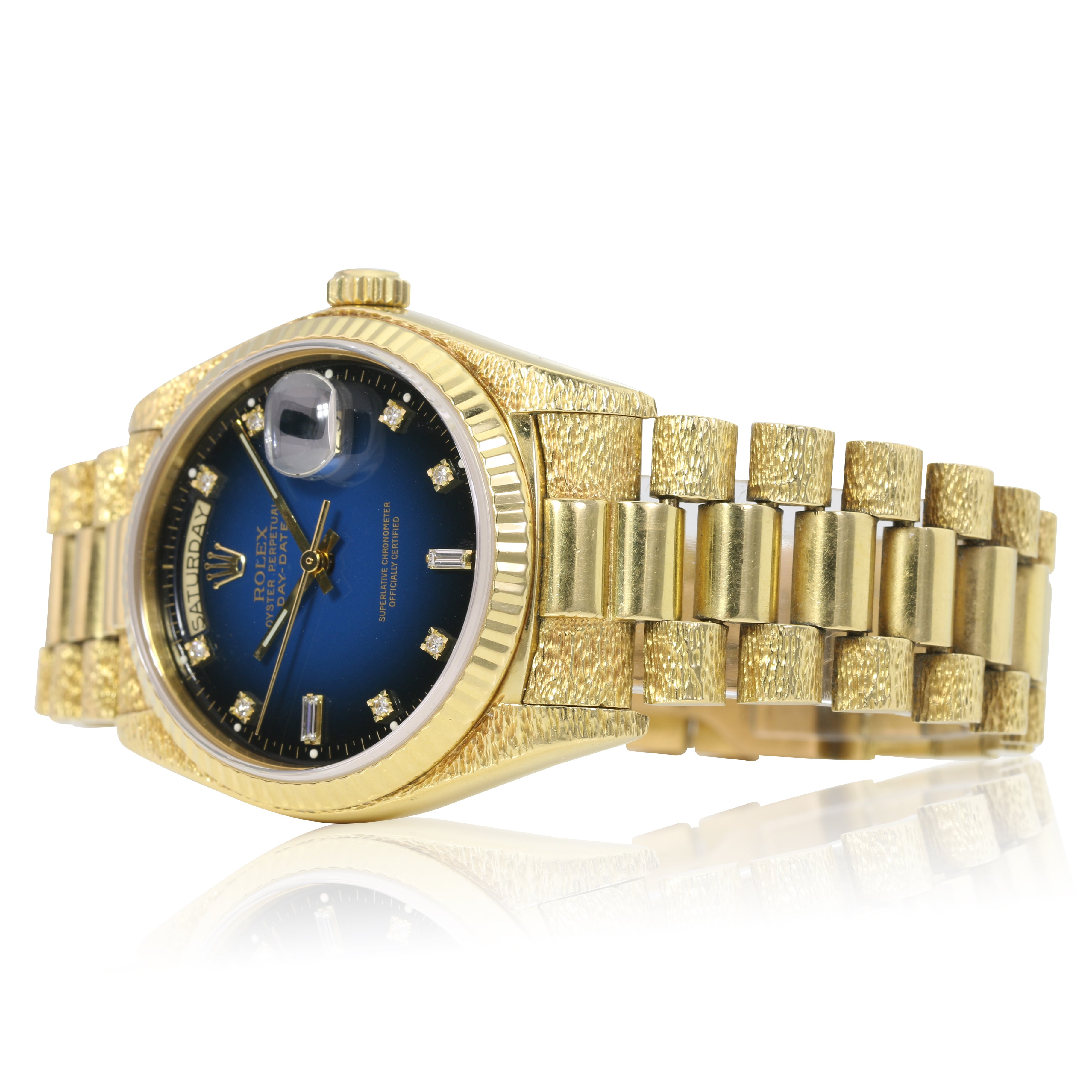 Vintage Rolex Day-Date Blue Vignette Diamond President 18038 - luxuriantconcierge