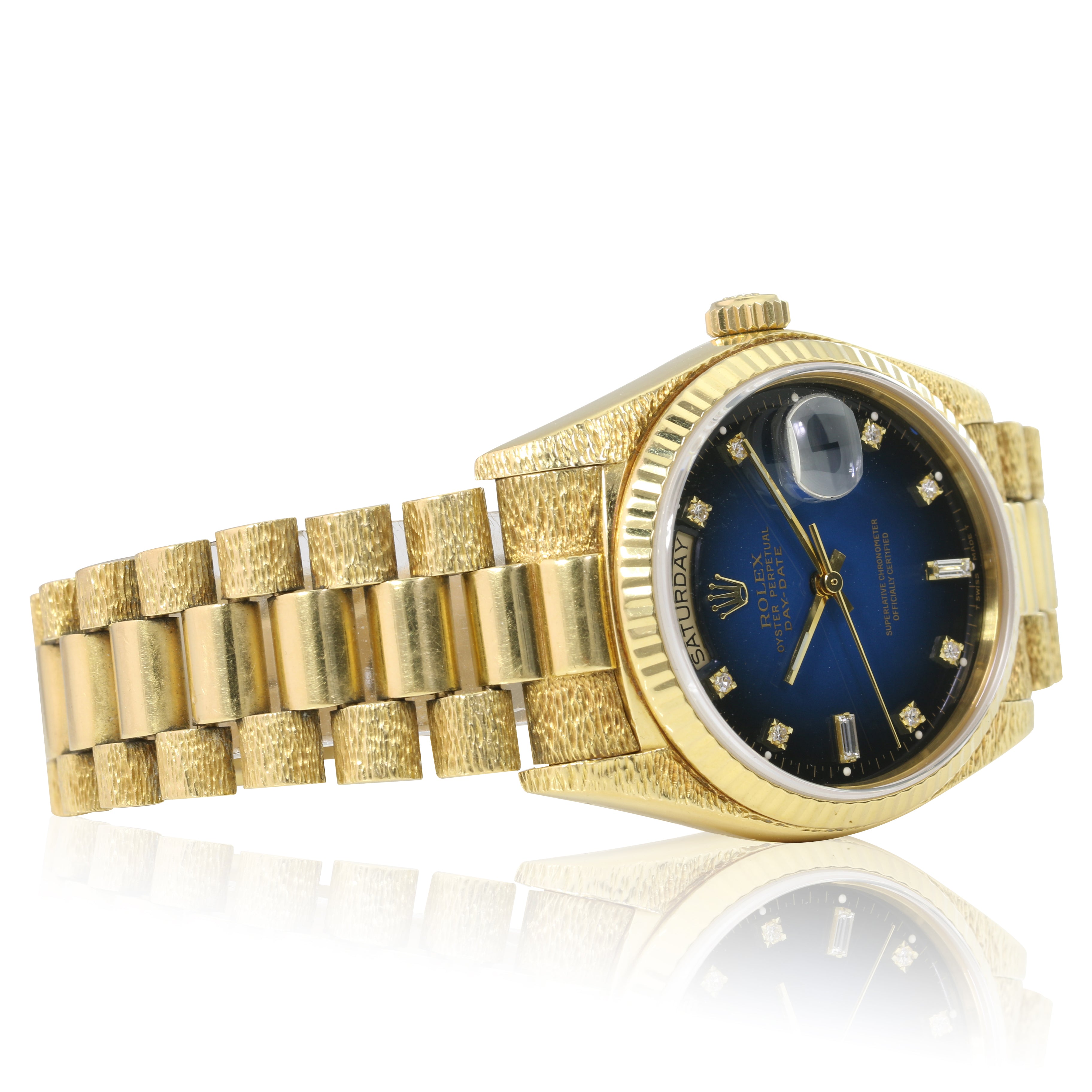 Vintage Rolex Day-Date Blue Vignette Diamond President 18038 - luxuriantconcierge