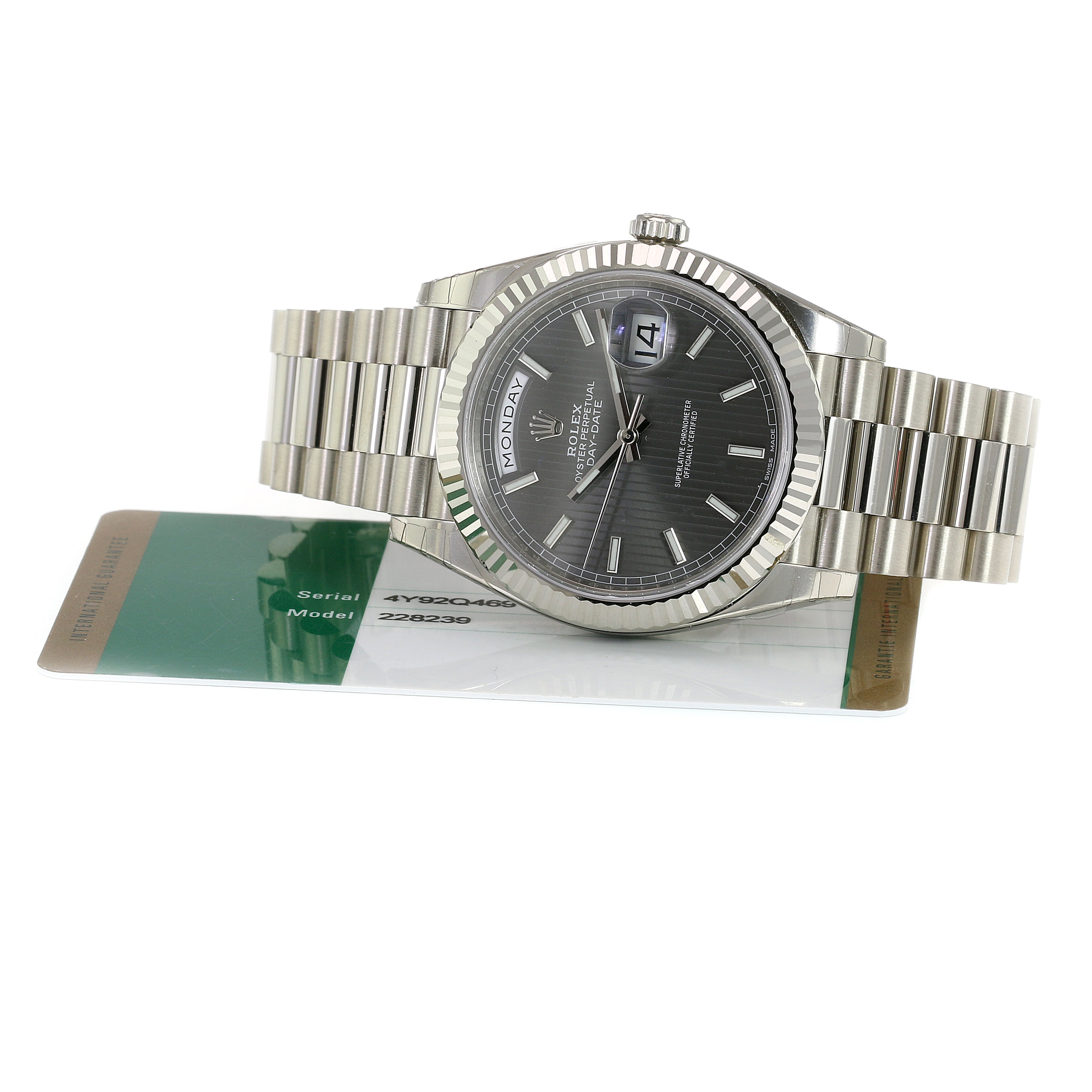 Rolex Day-Date Grey Tapestry Dial President 228239 - luxuriantconcierge