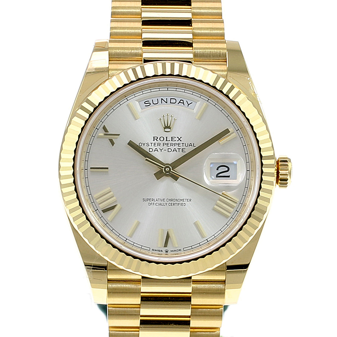 Rolex Day-Date 40 Silver Roman Dial President 228238 - luxuriantconcierge