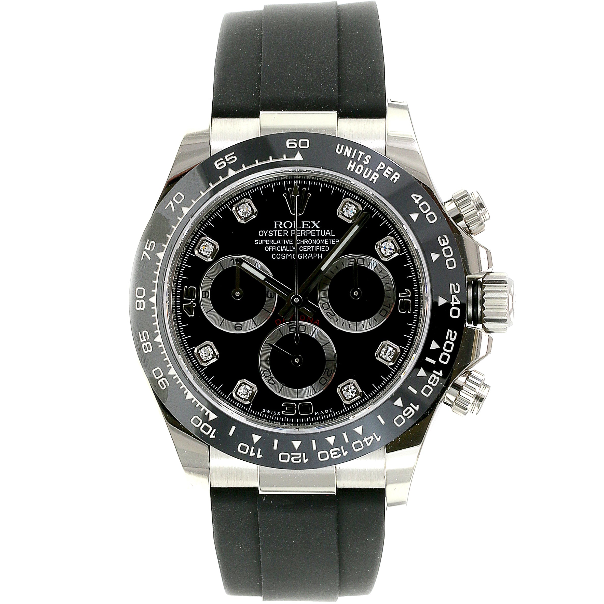 Rolex Daytona Black Diamond Dial Oysterflex 116519 - luxuriantconcierge