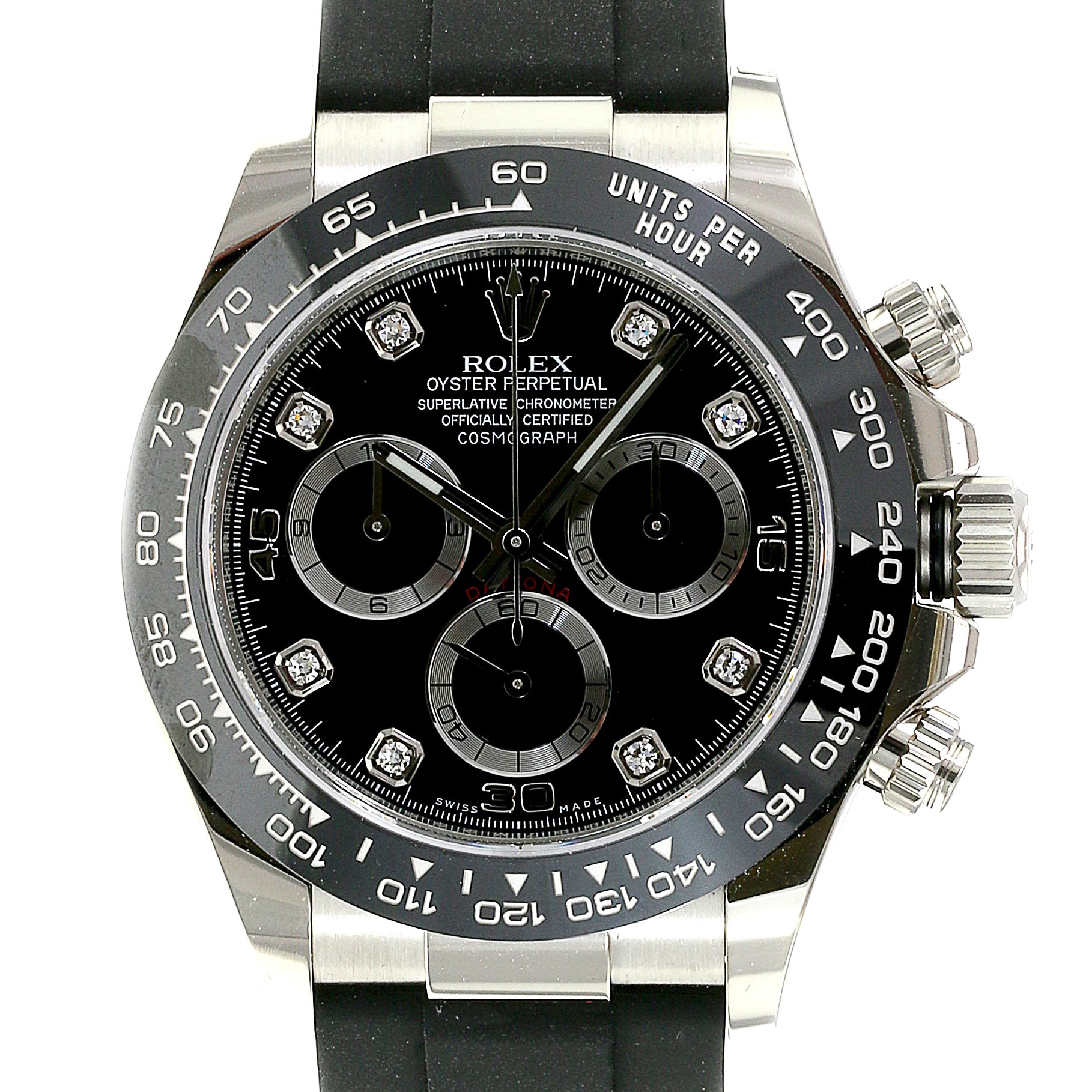 Rolex Daytona Black Diamond Dial Oysterflex 116519 - luxuriantconcierge