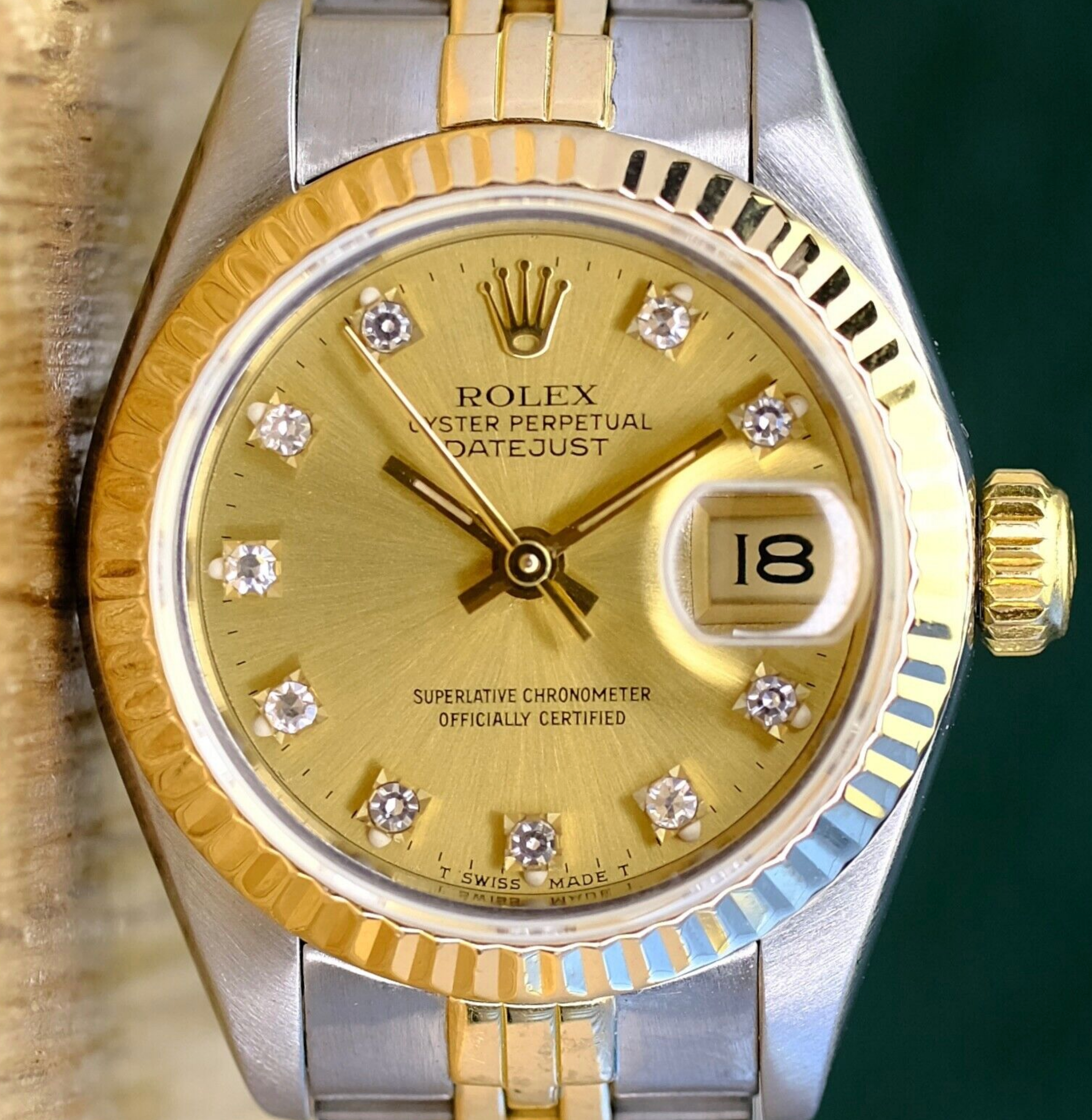 Rolex Womens Datejust 18KY & SS Original Champagne Diamond Dial 69173 Watch B&P - luxuriantconcierge