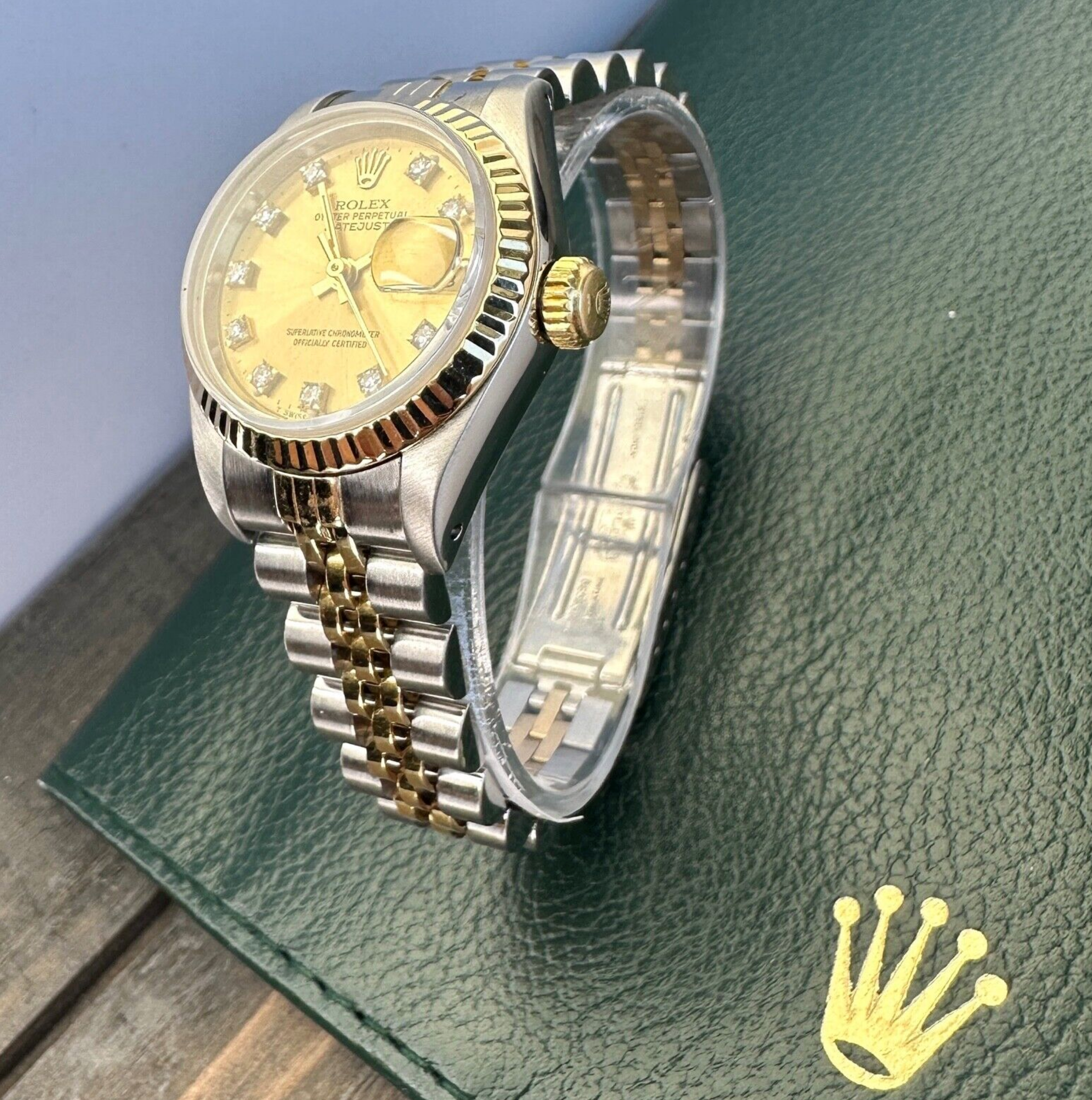 Rolex Womens Datejust 18KY & SS Original Champagne Diamond Dial 69173 Watch B&P - luxuriantconcierge