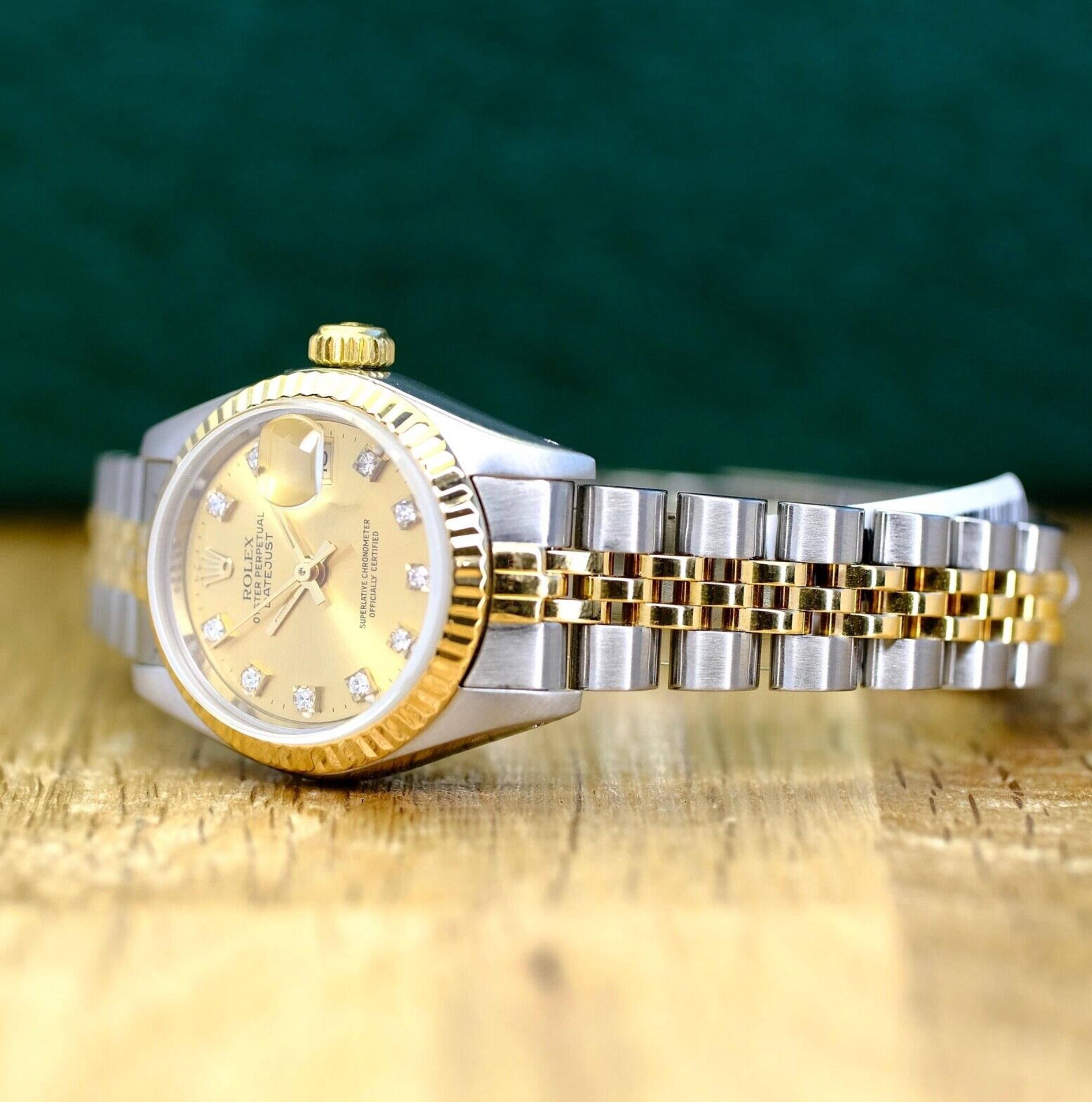 Rolex Womens Datejust 18KY & SS Original Champagne Diamond Dial 69173 Watch B&P - luxuriantconcierge