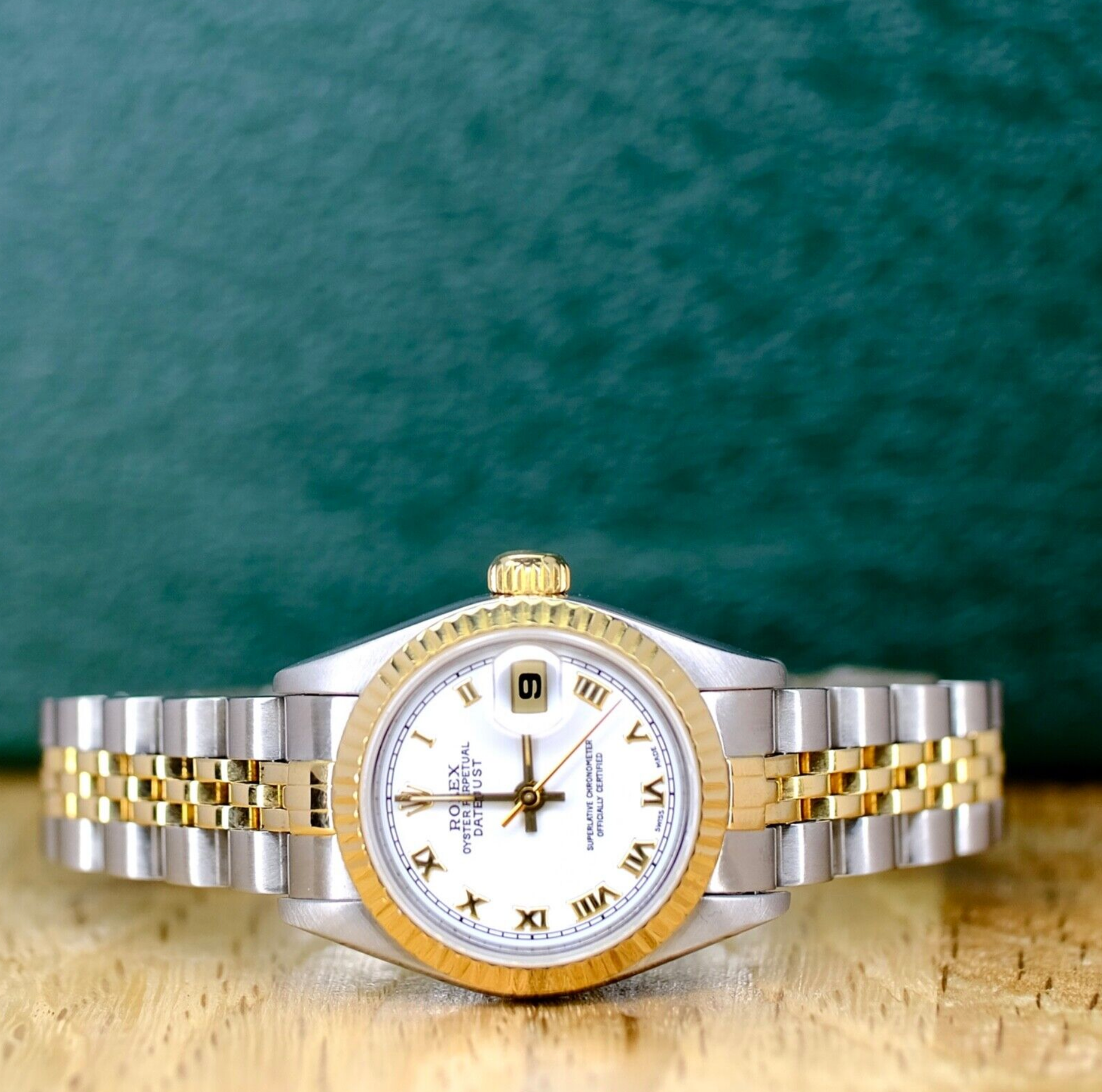 Rolex Ladies Datejust 18KY & Steel Fluted White Roman  69173 Watch - luxuriantconcierge