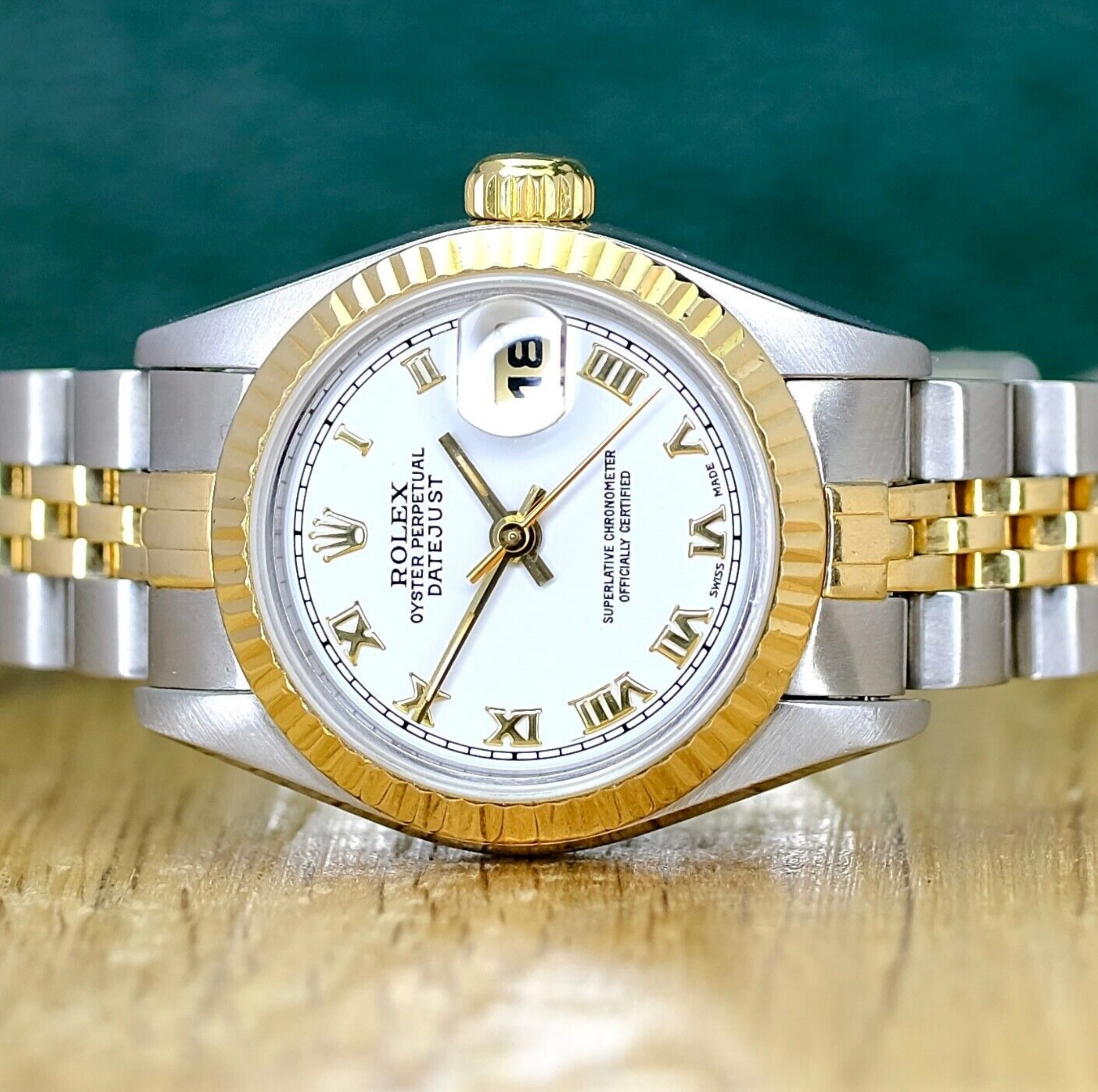 Rolex Ladies Datejust 18KY & Steel Fluted White Roman  69173 Watch - luxuriantconcierge