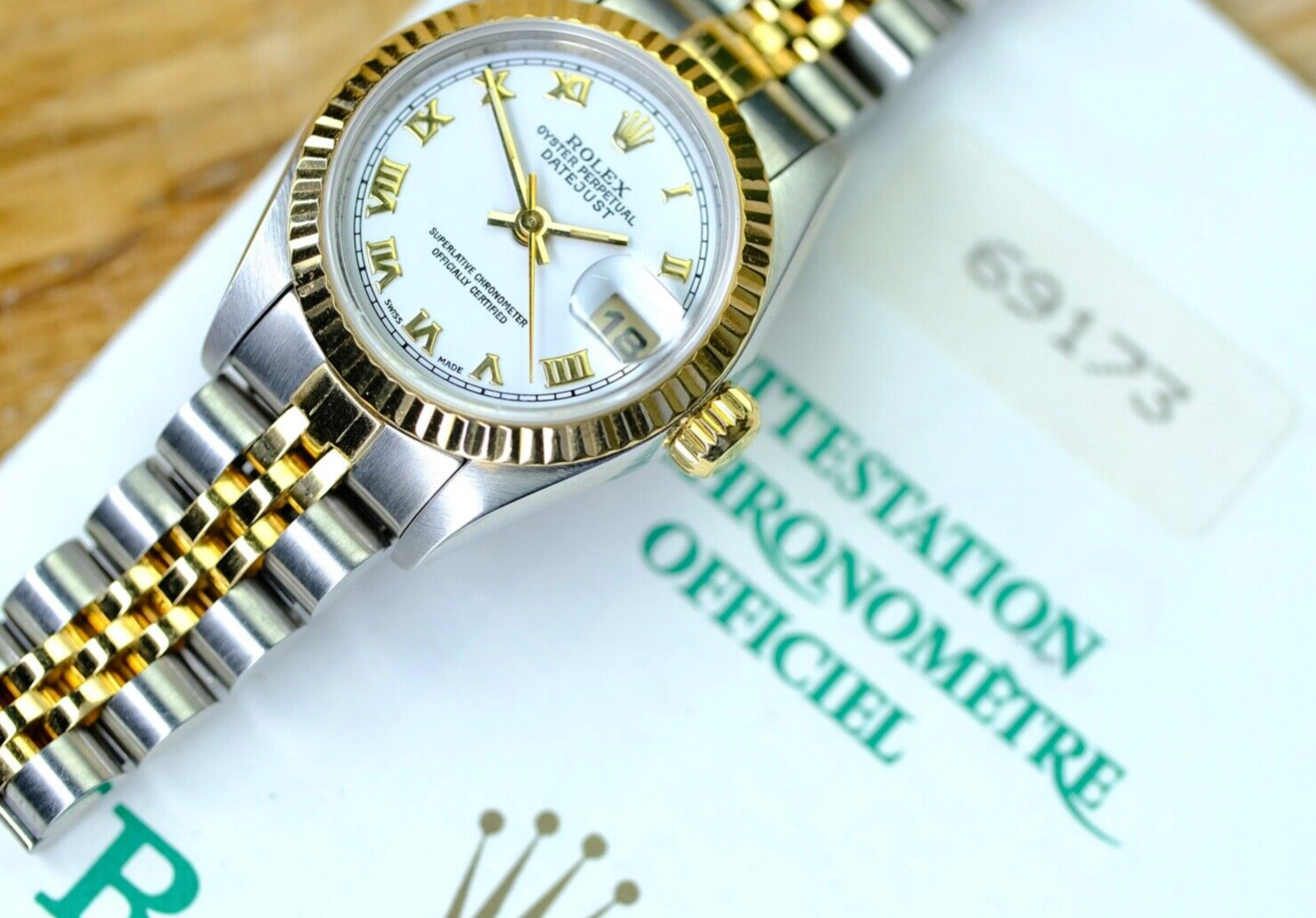 Rolex Ladies Datejust 18KY & Steel Fluted White Roman  69173 Watch - luxuriantconcierge