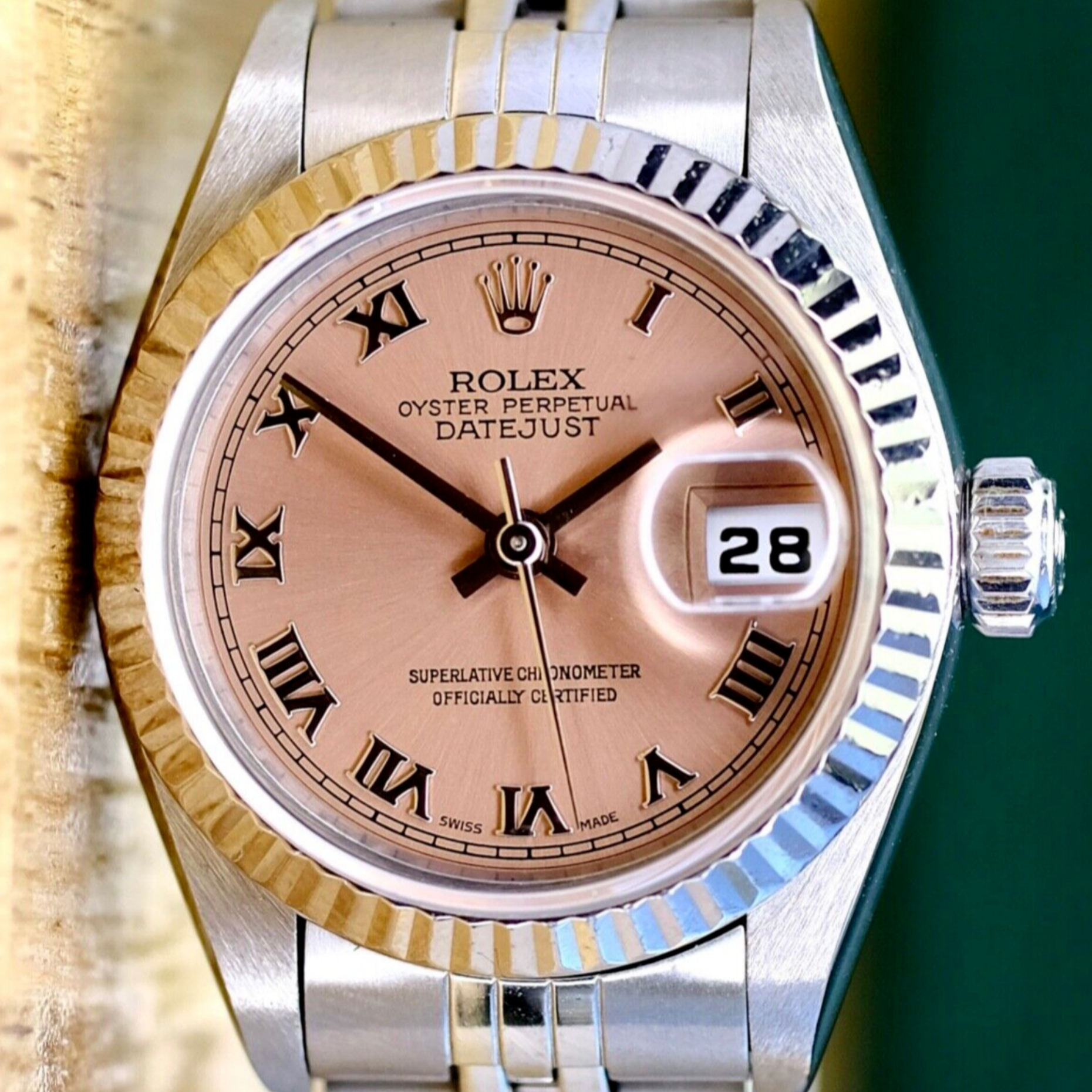 Rolex Ladies Datejust Salmon Roman Dial 18KW & SS Jubilee 69174 Watch - luxuriantconcierge