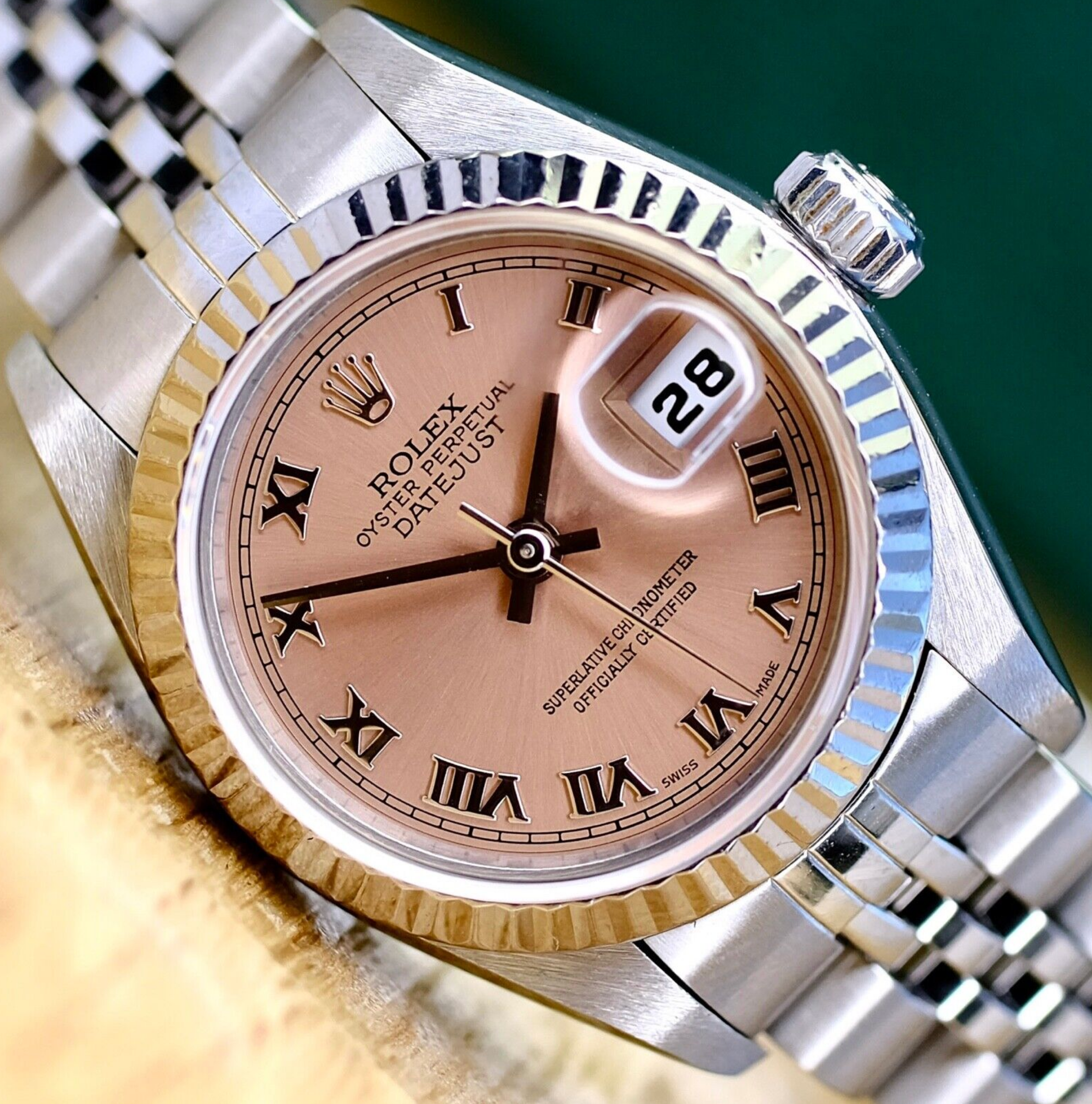 Rolex Ladies Datejust Salmon Roman Dial 18KW & SS Jubilee 69174 Watch - luxuriantconcierge