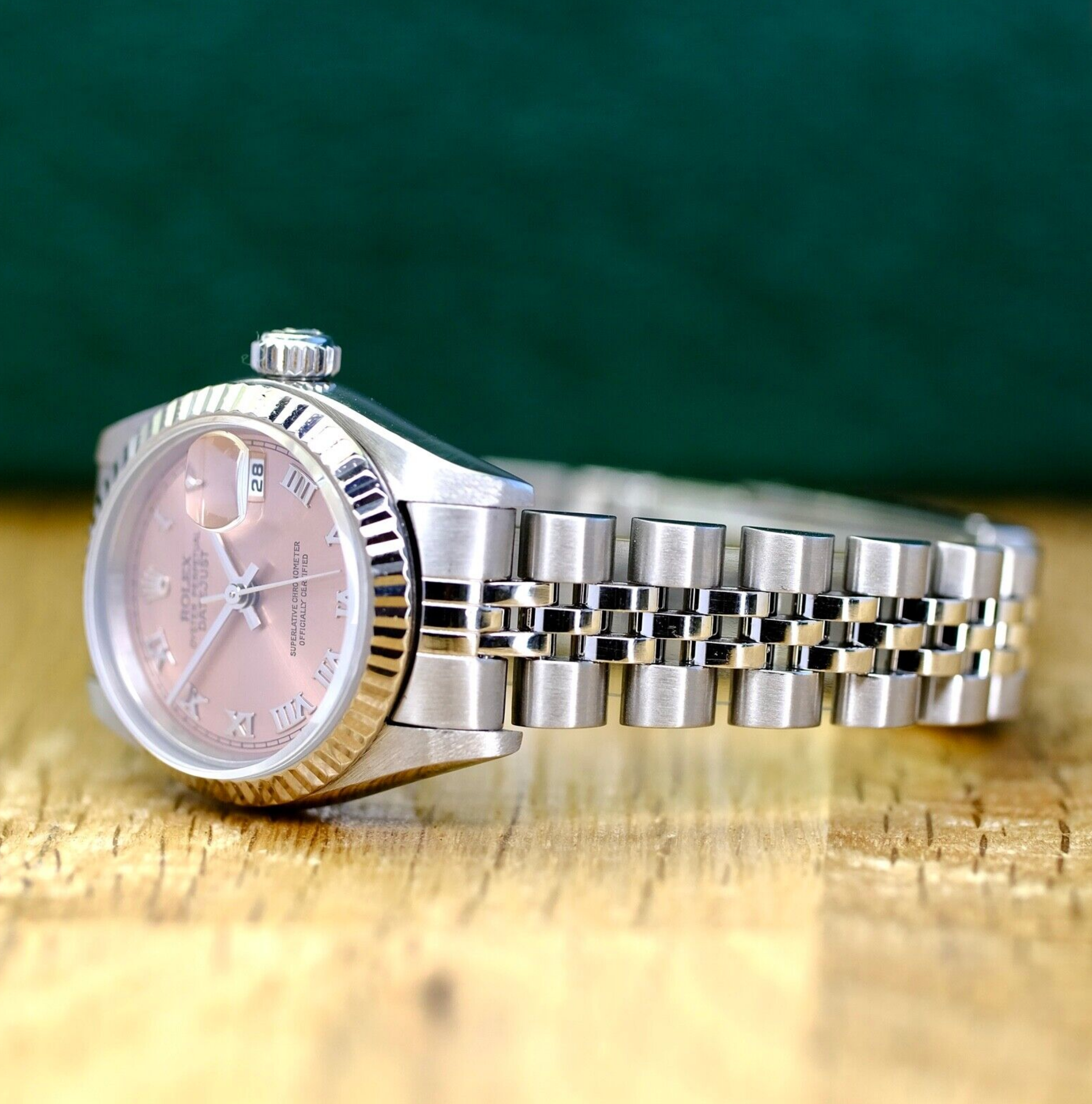 Rolex Ladies Datejust Salmon Roman Dial 18KW & SS Jubilee 69174 Watch - luxuriantconcierge