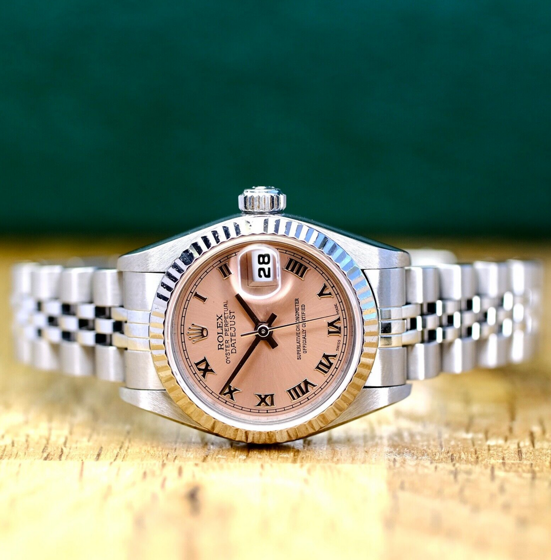 Rolex Ladies Datejust Salmon Roman Dial 18KW & SS Jubilee 69174 Watch - luxuriantconcierge