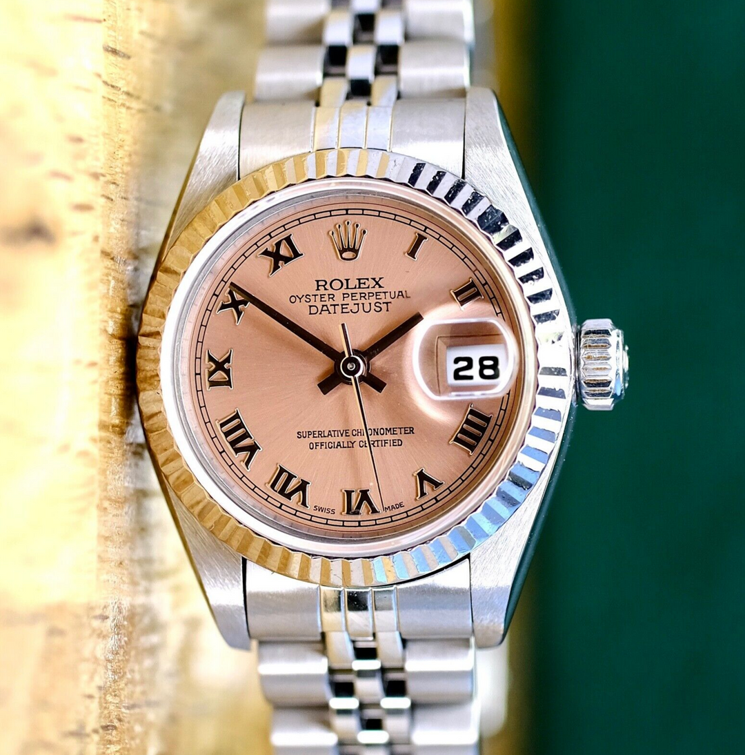 Rolex Ladies Datejust Salmon Roman Dial 18KW & SS Jubilee 69174 Watch - luxuriantconcierge