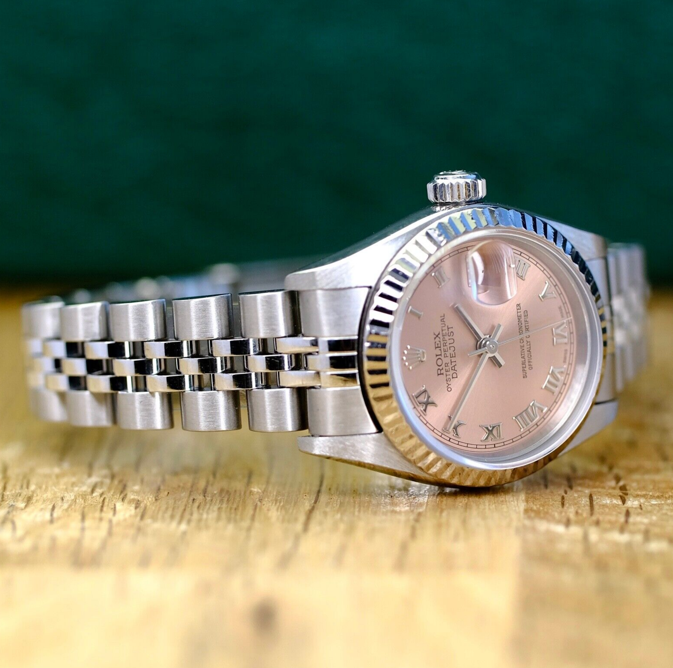 Rolex Ladies Datejust Salmon Roman Dial 18KW & SS Jubilee 69174 Watch - luxuriantconcierge