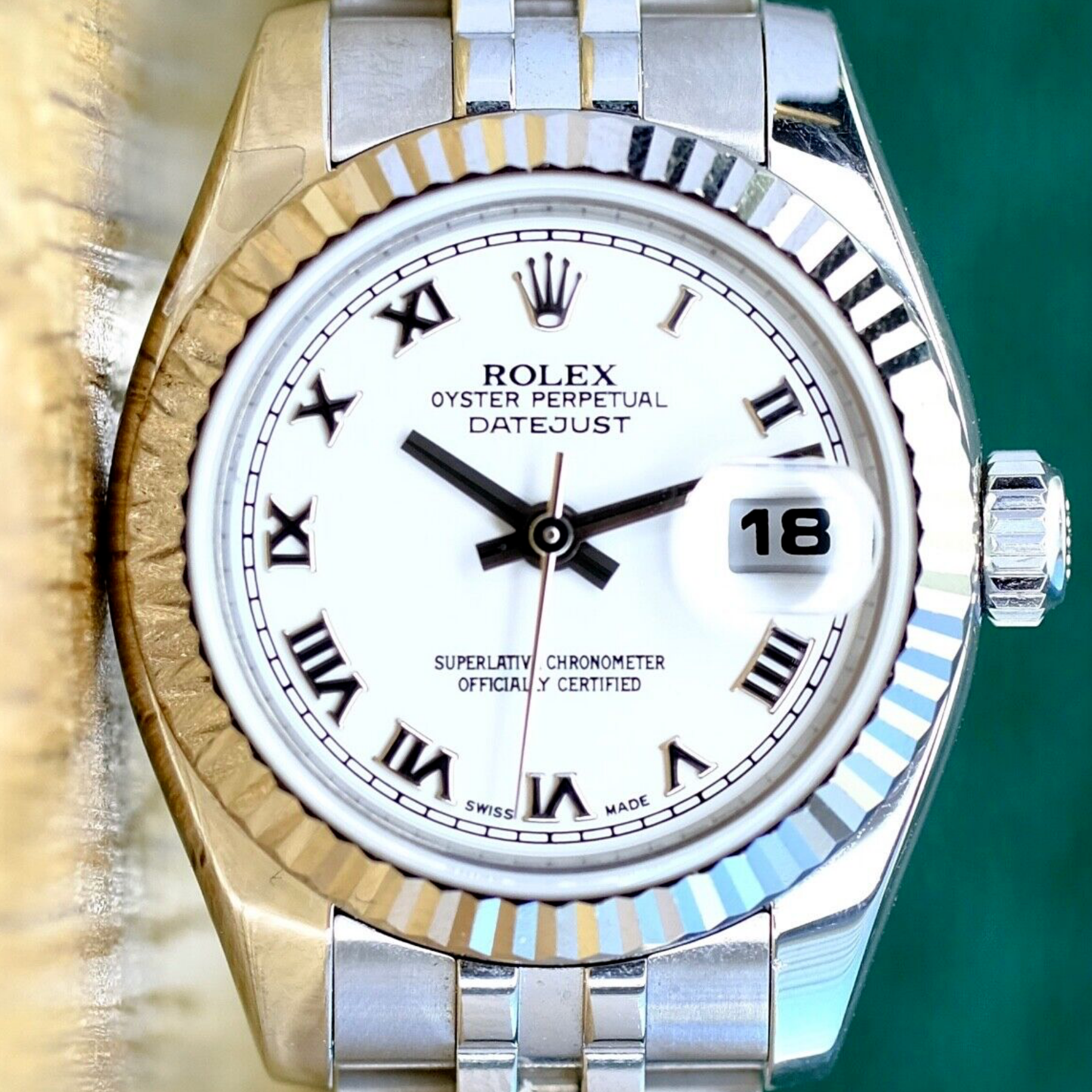 Rolex Ladies Datejust White Roman 18KW & SS Fluted 179174 Watch - luxuriantconcierge