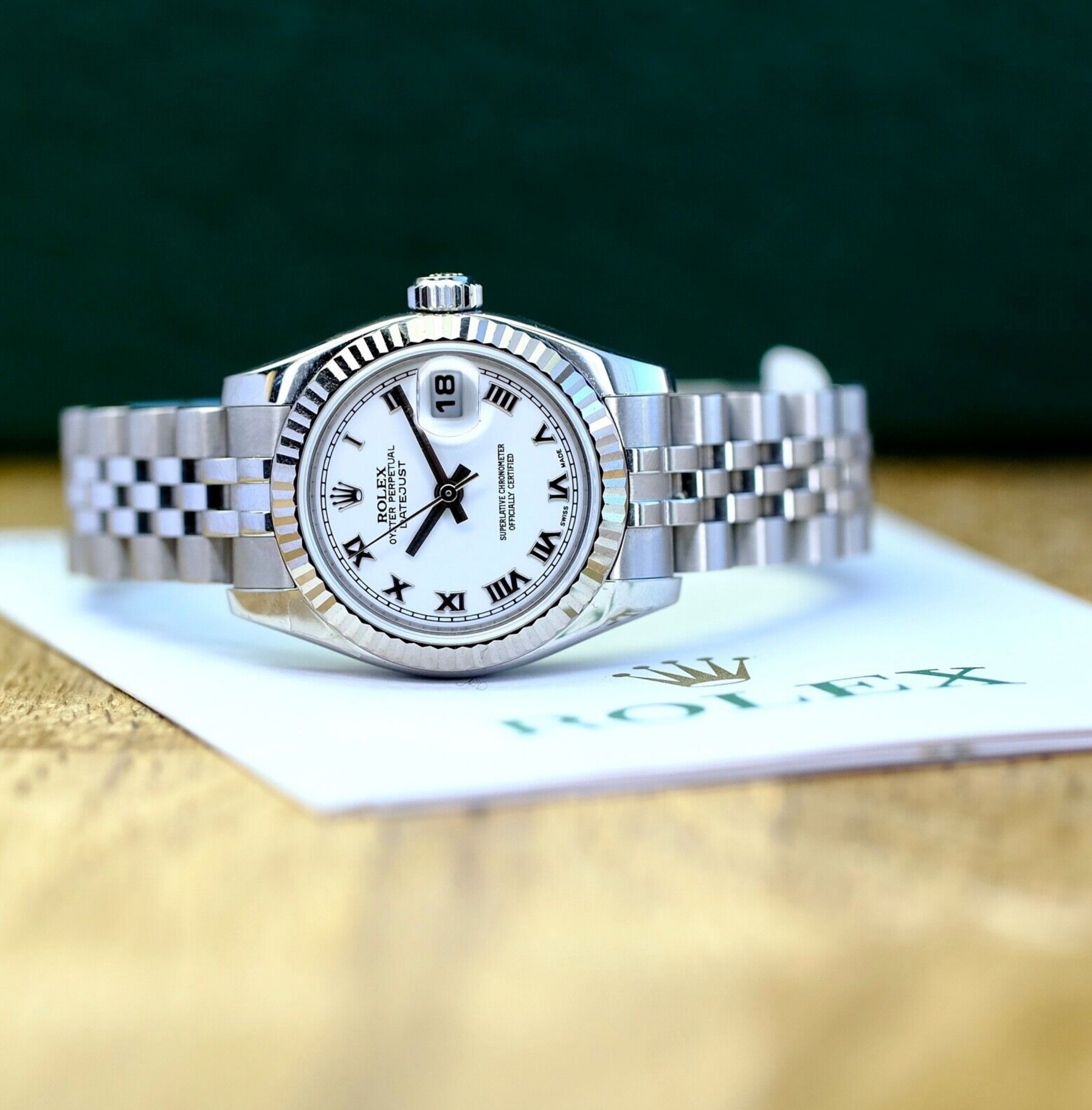 Rolex Ladies Datejust White Roman 18KW & SS Fluted 179174 Watch - luxuriantconcierge