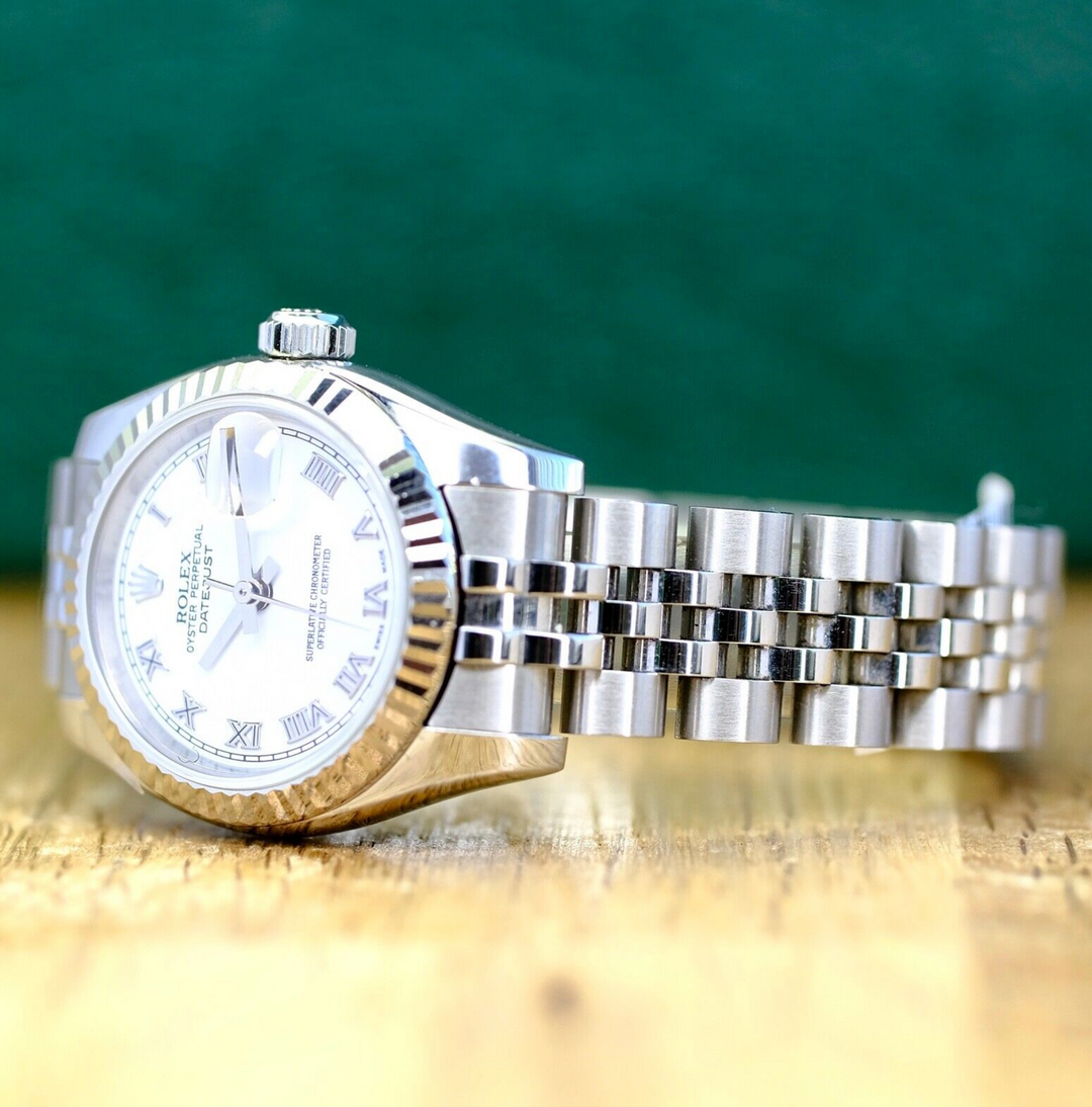 Rolex Ladies Datejust White Roman 18KW & SS Fluted 179174 Watch - luxuriantconcierge