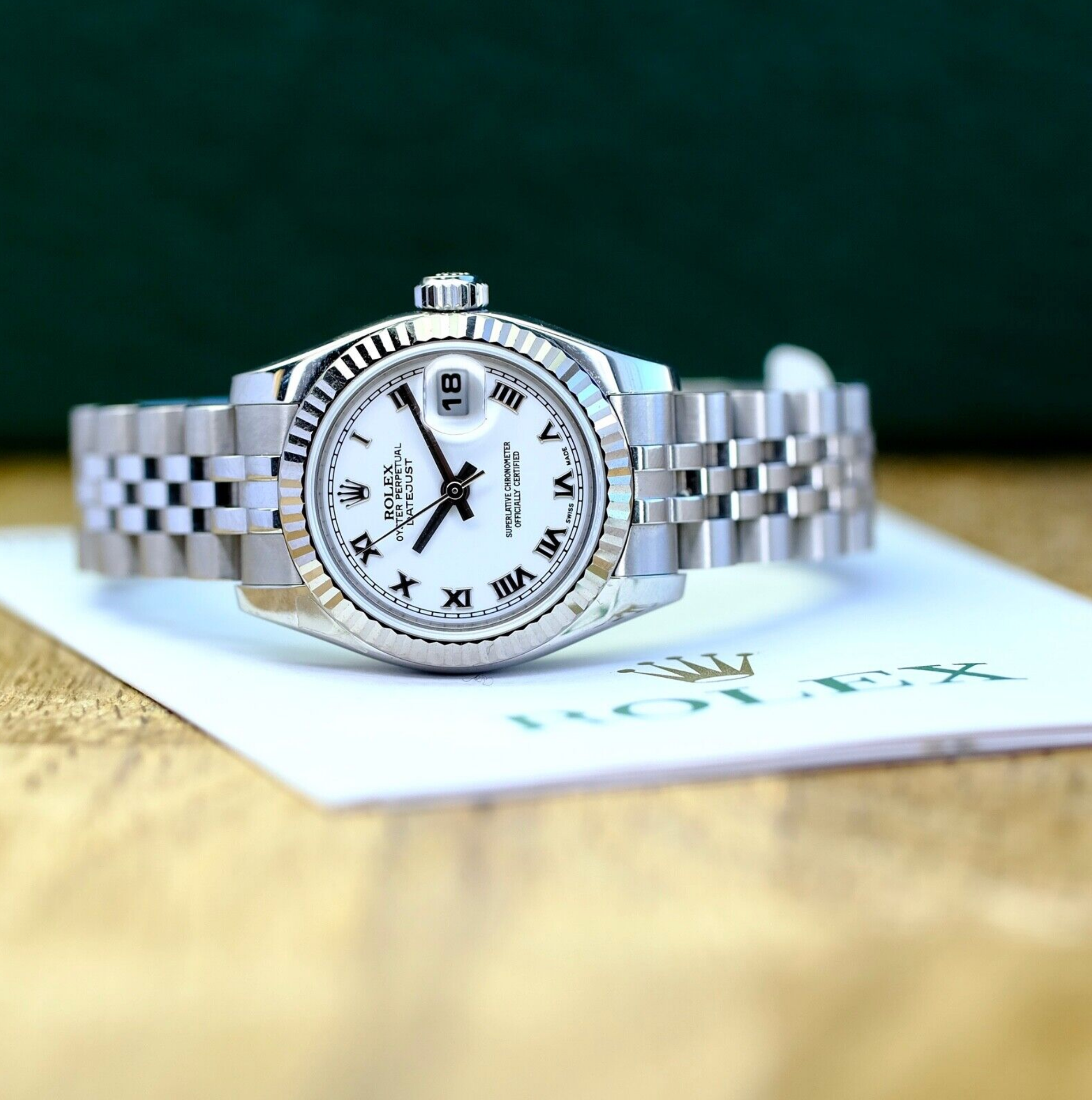 Rolex Ladies Datejust White Roman 18KW & SS Fluted 179174 Watch - luxuriantconcierge