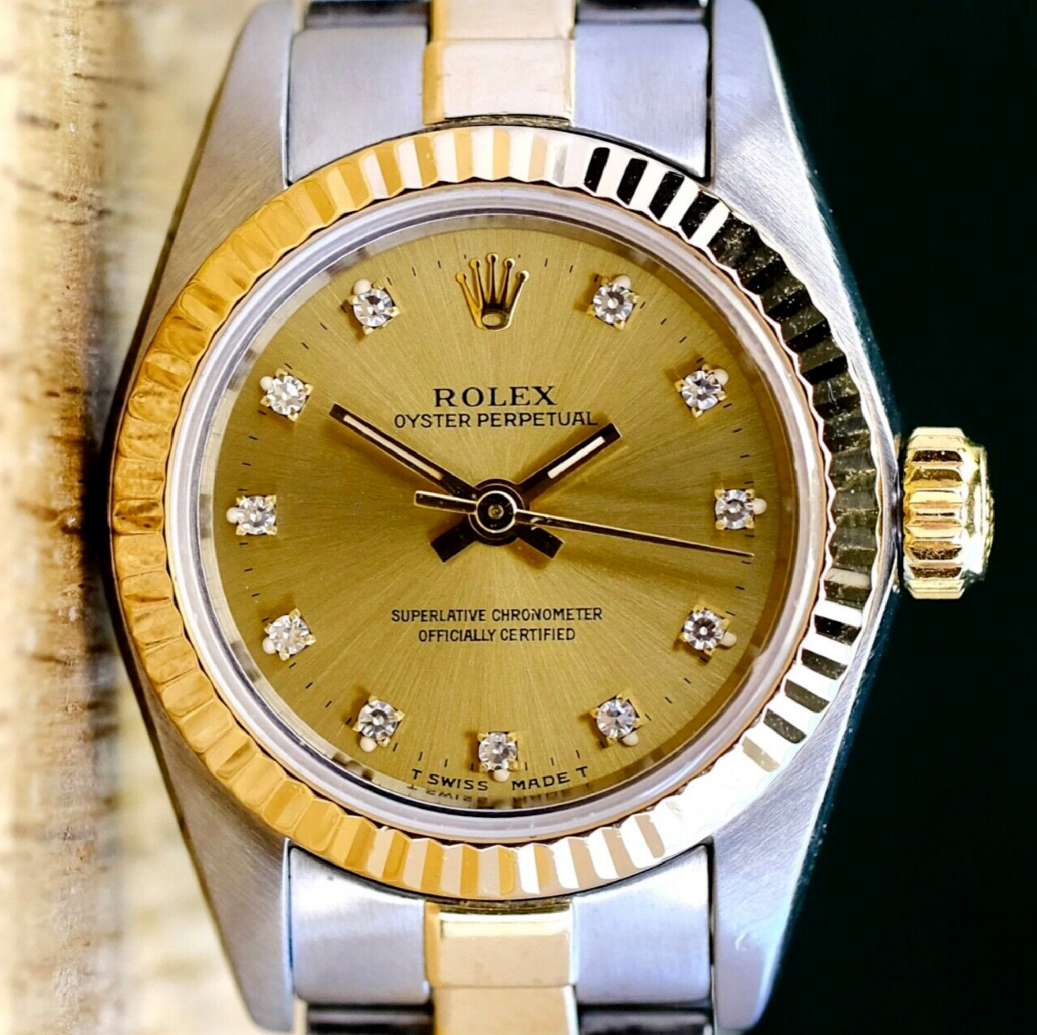 Rolex Ladies Oyster Perpetual Two-tone Diamond Champagne 76183 Watch - luxuriantconcierge