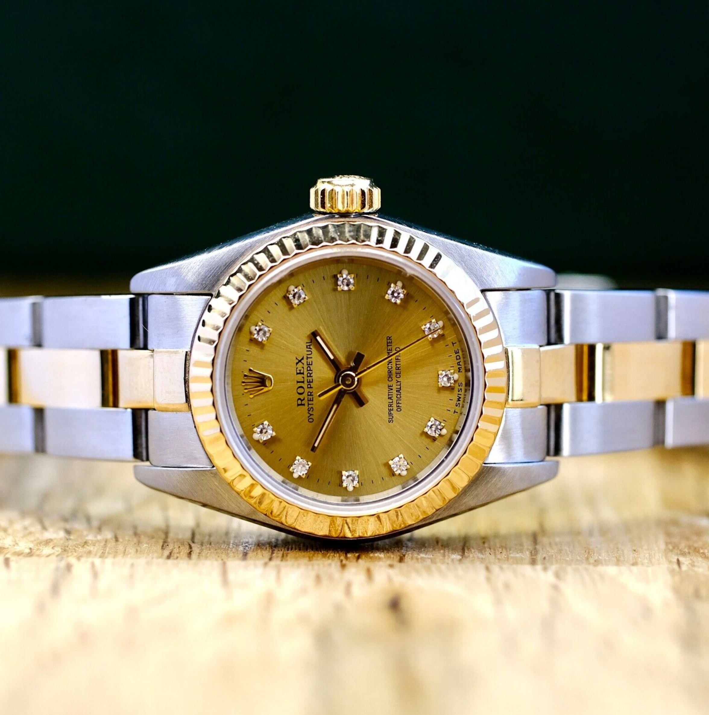 Rolex Ladies Oyster Perpetual Two-tone Diamond Champagne 76183 Watch - luxuriantconcierge