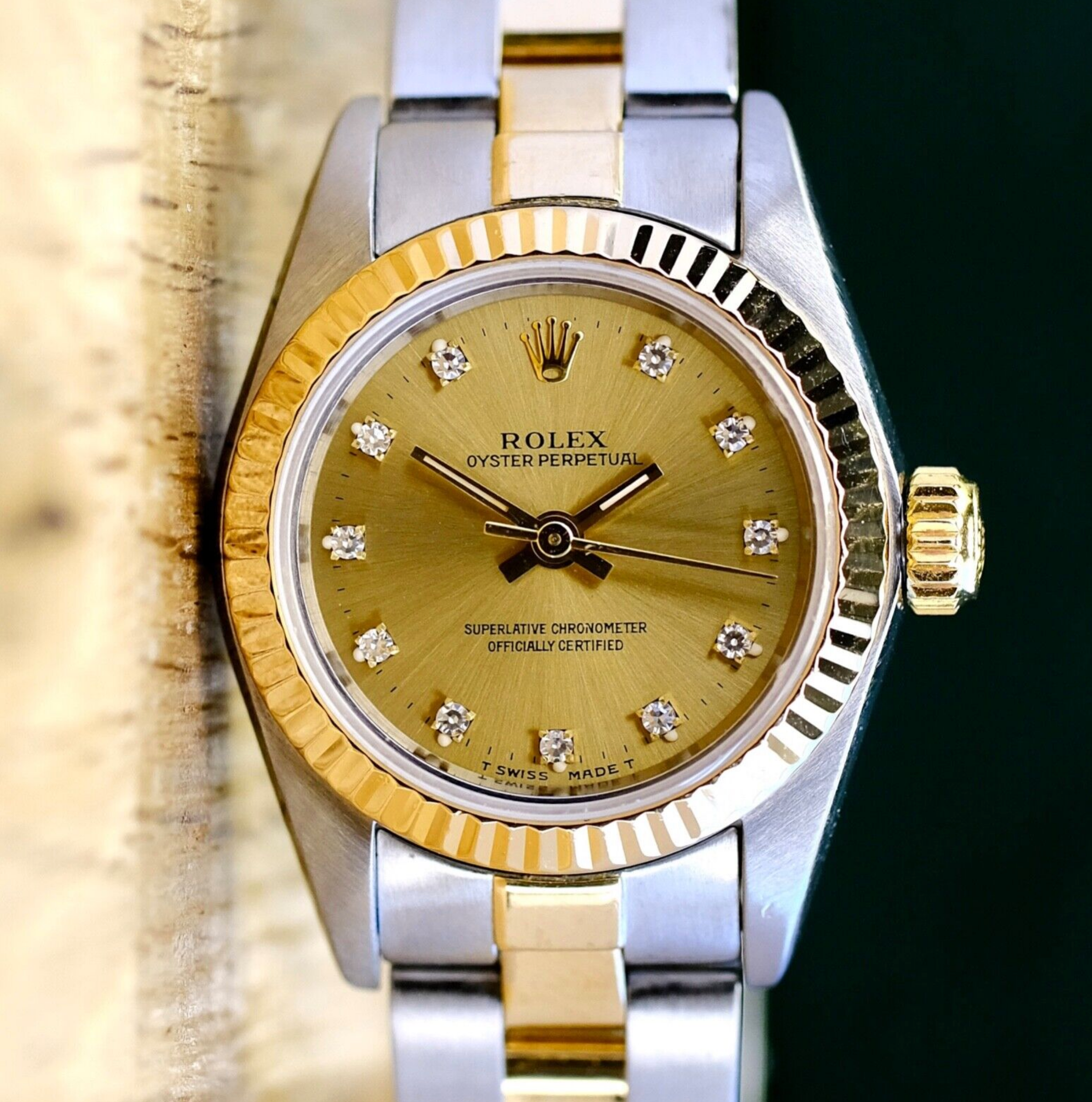 Rolex Ladies Oyster Perpetual Two-tone Diamond Champagne 76183 Watch - luxuriantconcierge