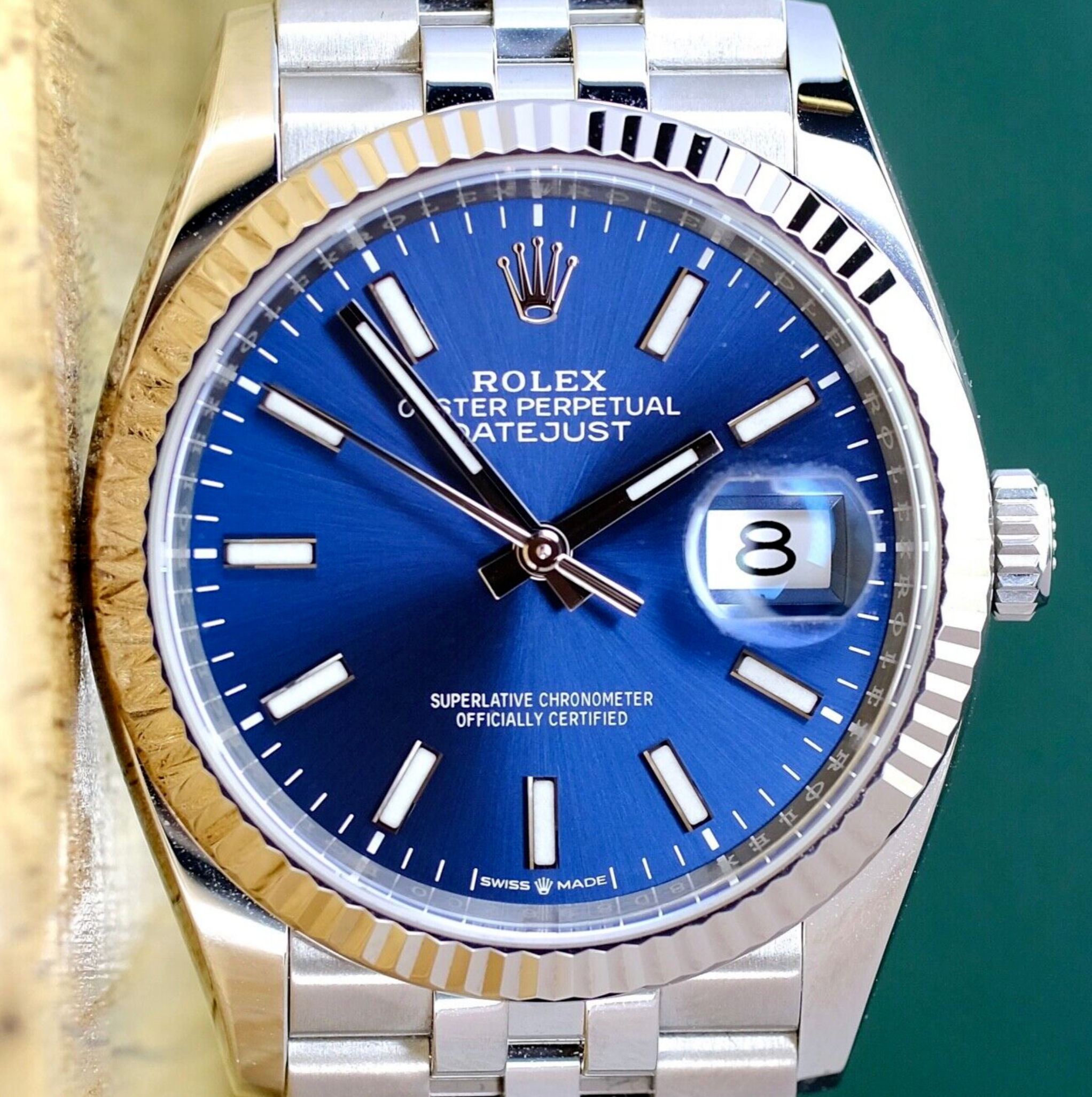 Rolex Mens Datejust 18KW & Steel Blue Dial Fluted Jubilee 126234 Watch - luxuriantconcierge