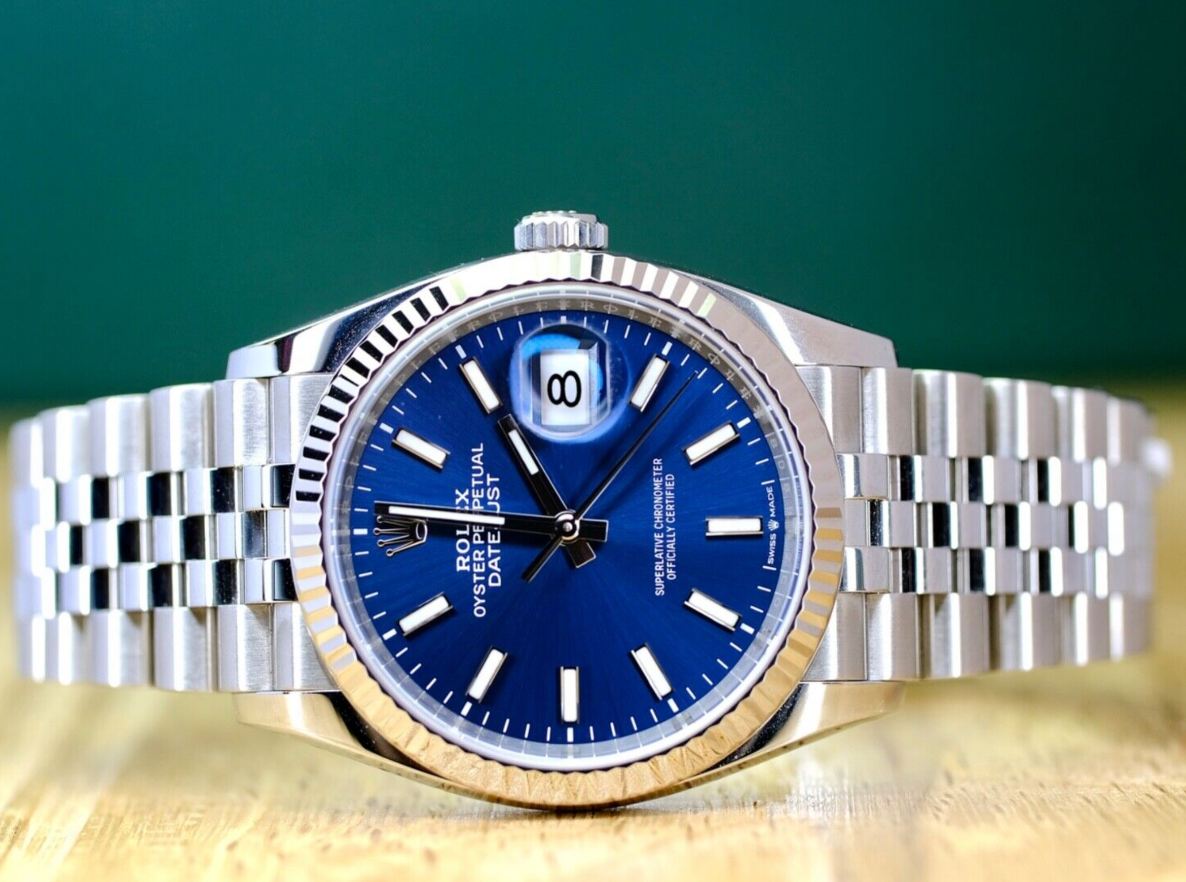 Rolex Mens Datejust 18KW & Steel Blue Dial Fluted Jubilee 126234 Watch - luxuriantconcierge