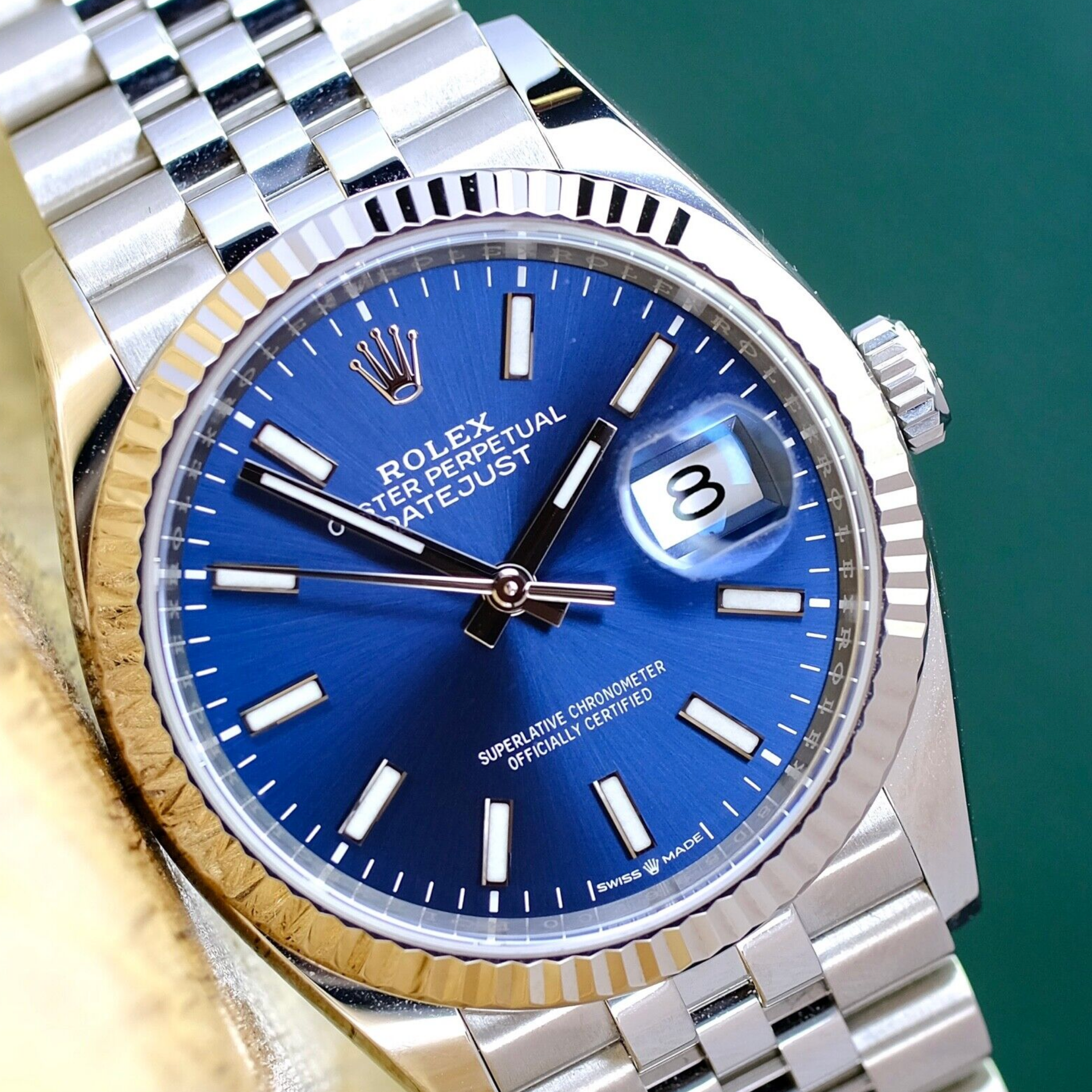 Rolex Mens Datejust 18KW & Steel Blue Dial Fluted Jubilee 126234 Watch - luxuriantconcierge