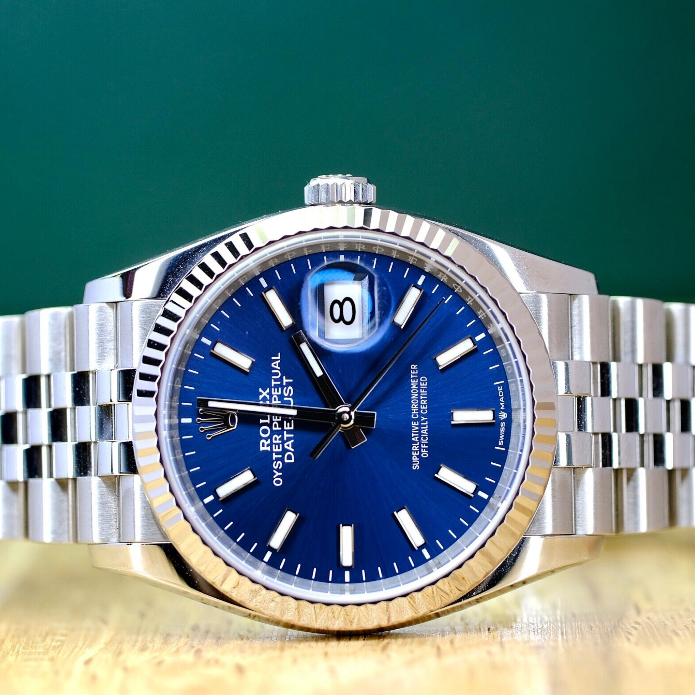 Rolex Mens Datejust 18KW & Steel Blue Dial Fluted Jubilee 126234 Watch - luxuriantconcierge