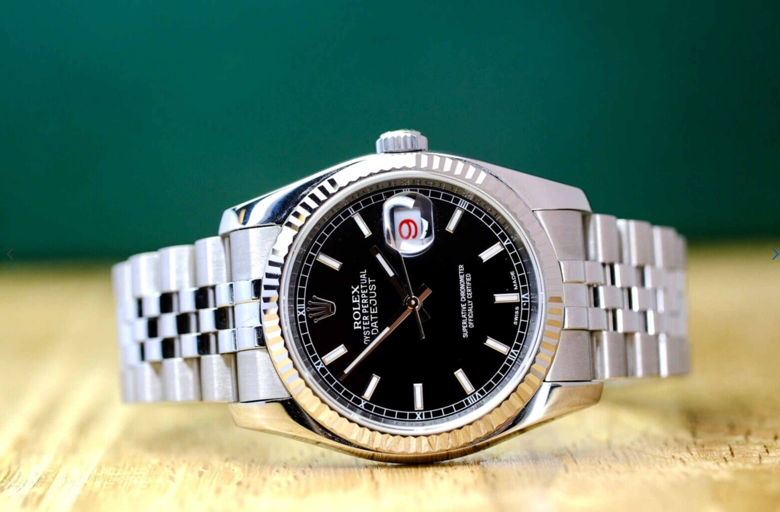 Rolex Mens Datejust Black Index 18KW & Steel Fluted Roulette Date 116234 Watch - luxuriantconcierge