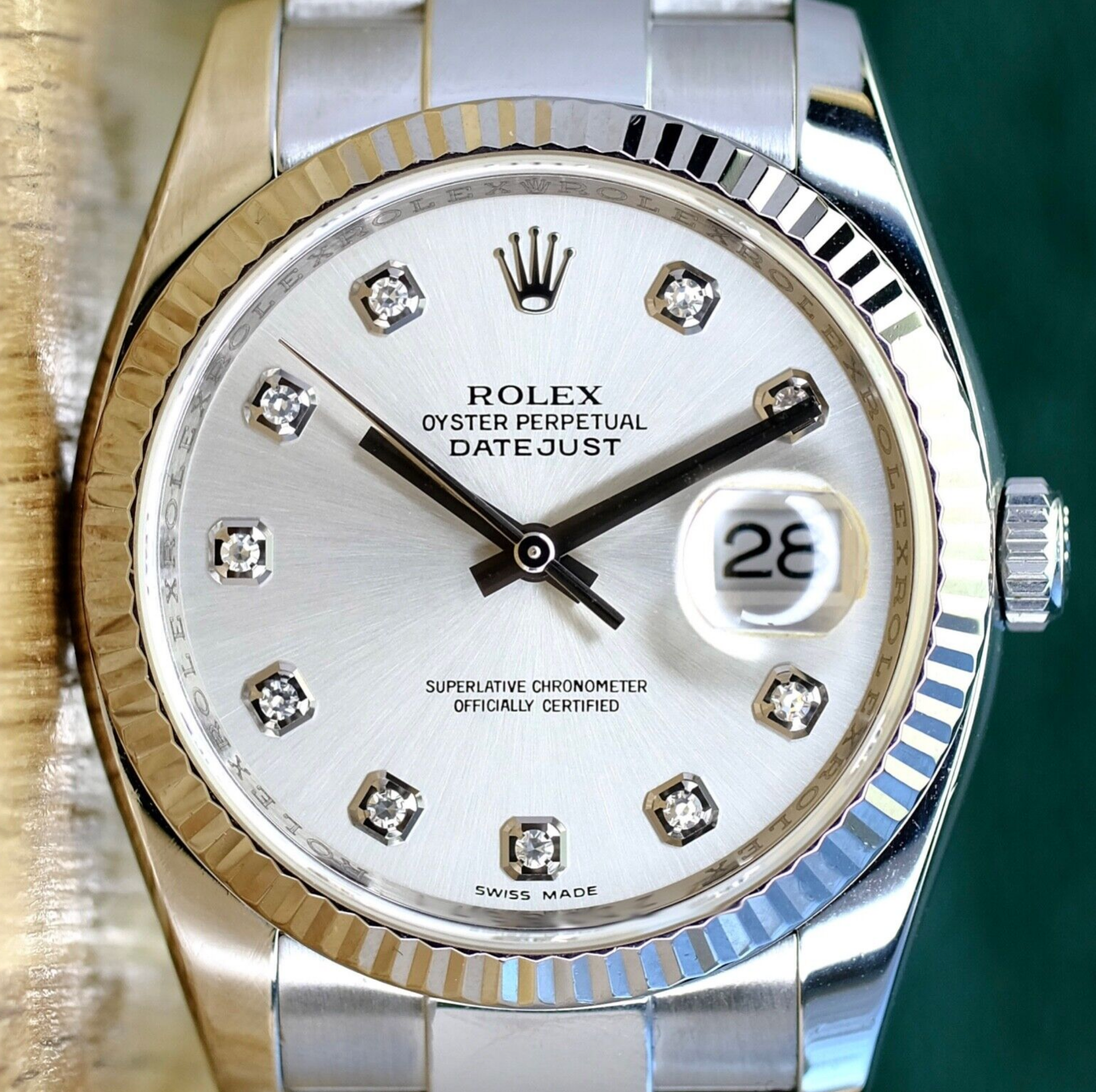 Rolex Mens Datejust Factory Silver Diamond Dial  18KW 116234 Watch - luxuriantconcierge