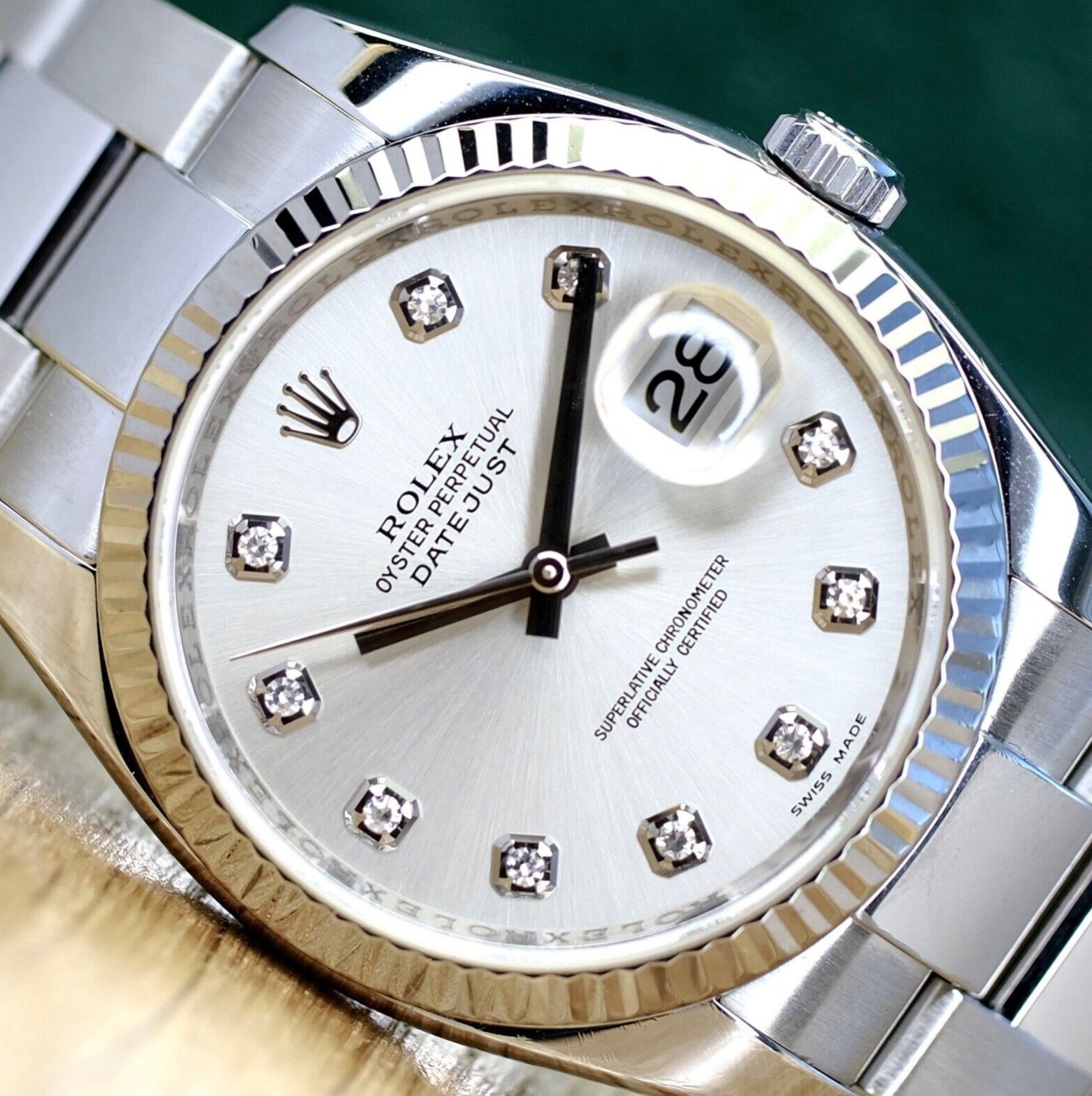 Rolex Mens Datejust Factory Silver Diamond Dial  18KW 116234 Watch - luxuriantconcierge