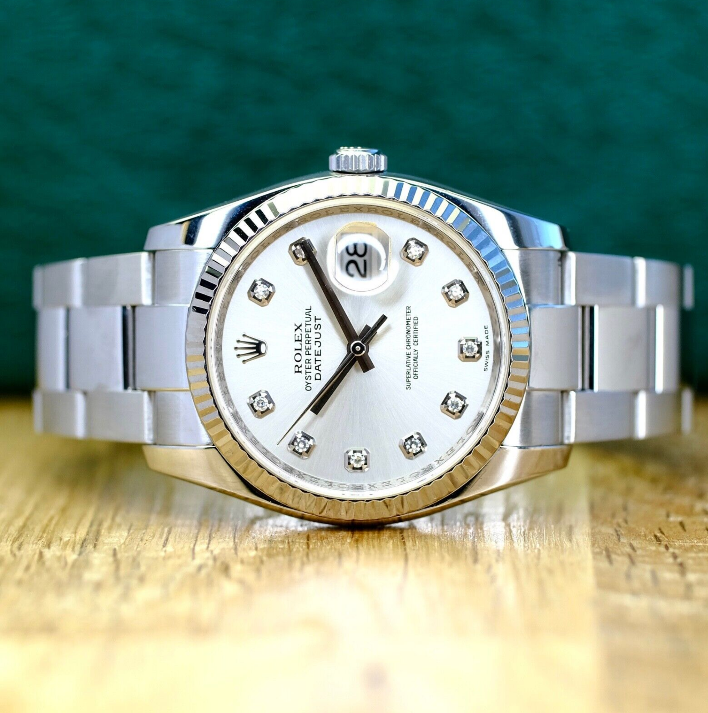 Rolex Mens Datejust Factory Silver Diamond Dial  18KW 116234 Watch - luxuriantconcierge