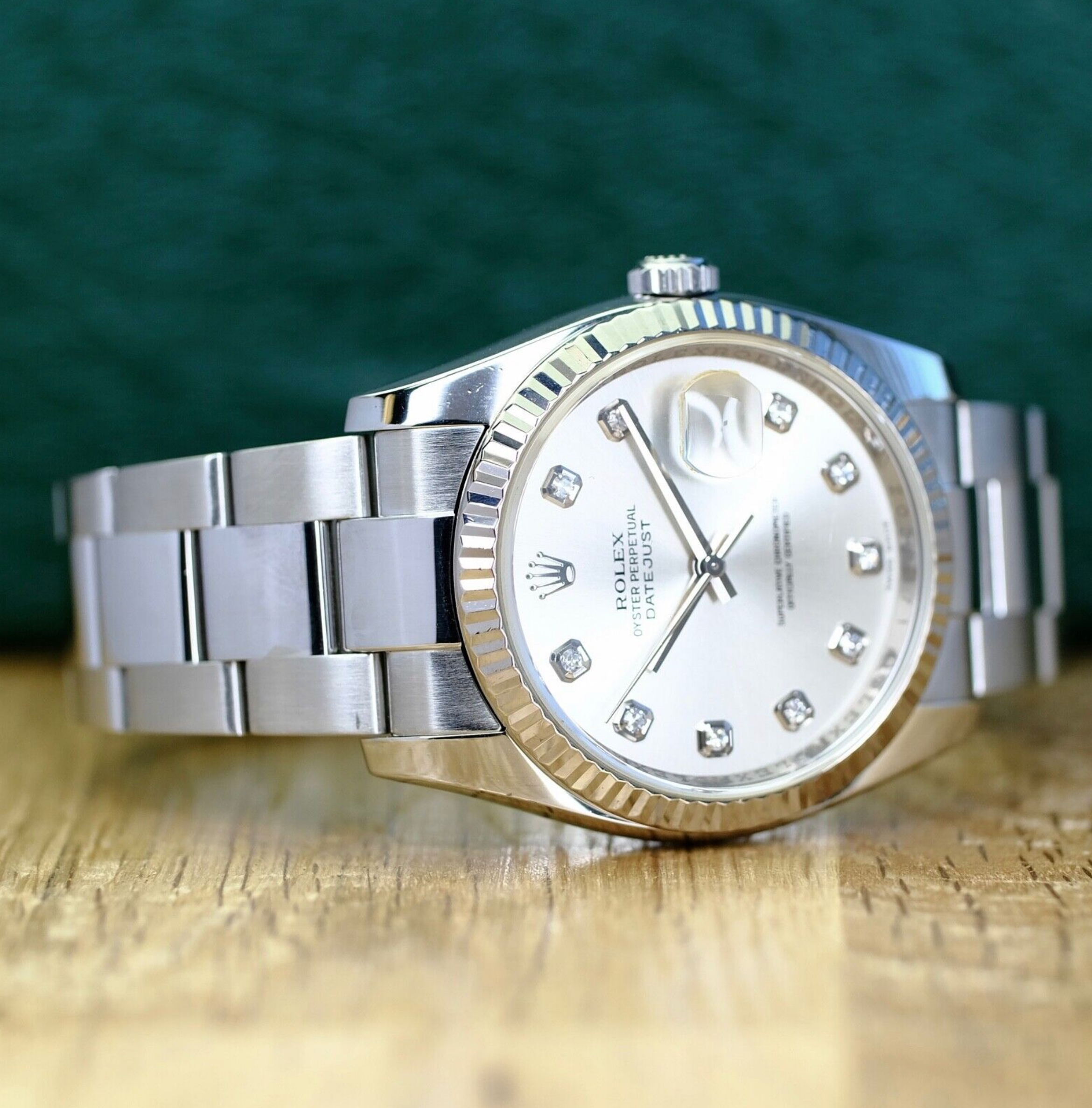 Rolex Mens Datejust Factory Silver Diamond Dial  18KW 116234 Watch - luxuriantconcierge