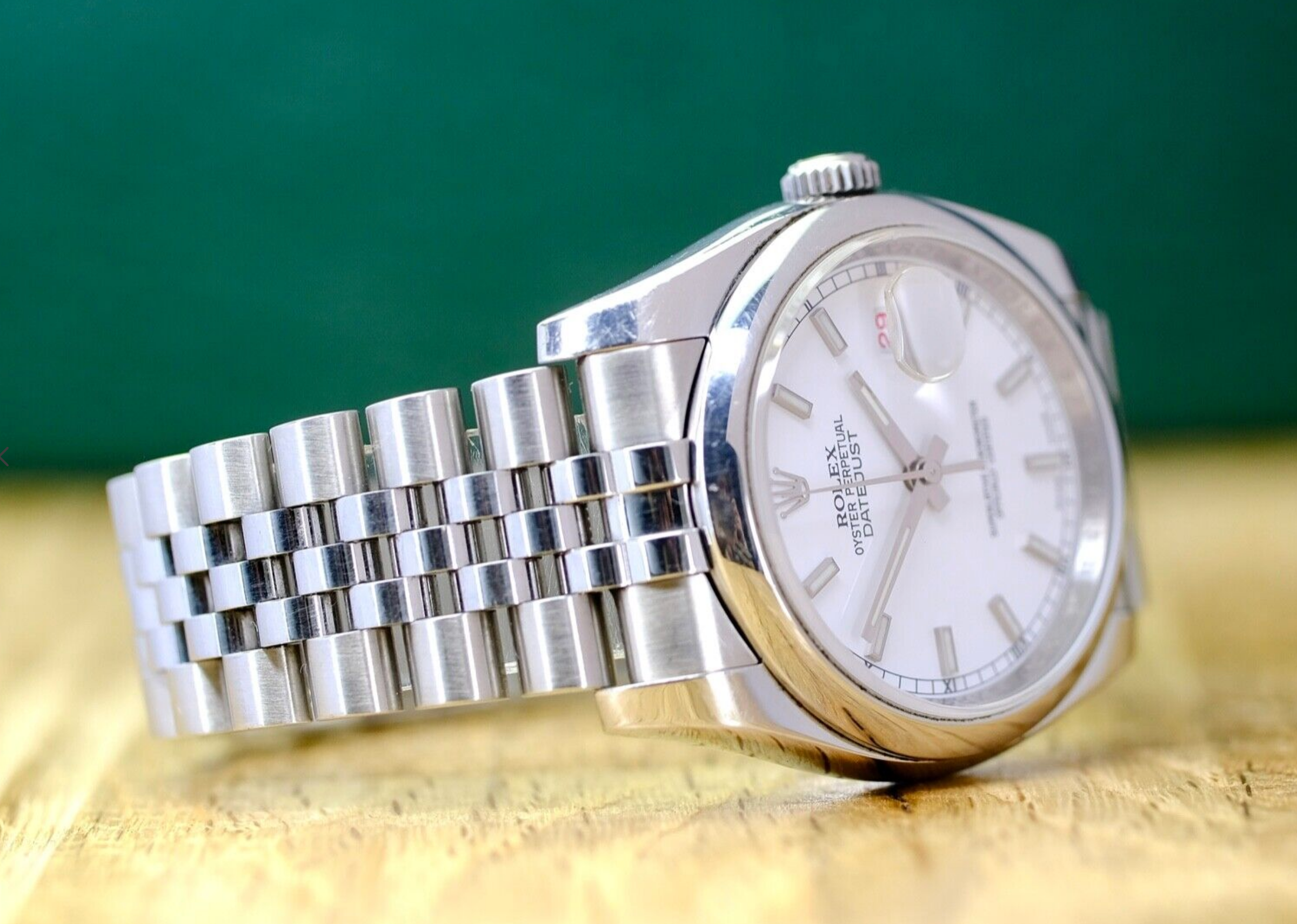 Rolex Mens Datejust Steel White Index Dial Roulette Calendar 116200 Watch - luxuriantconcierge