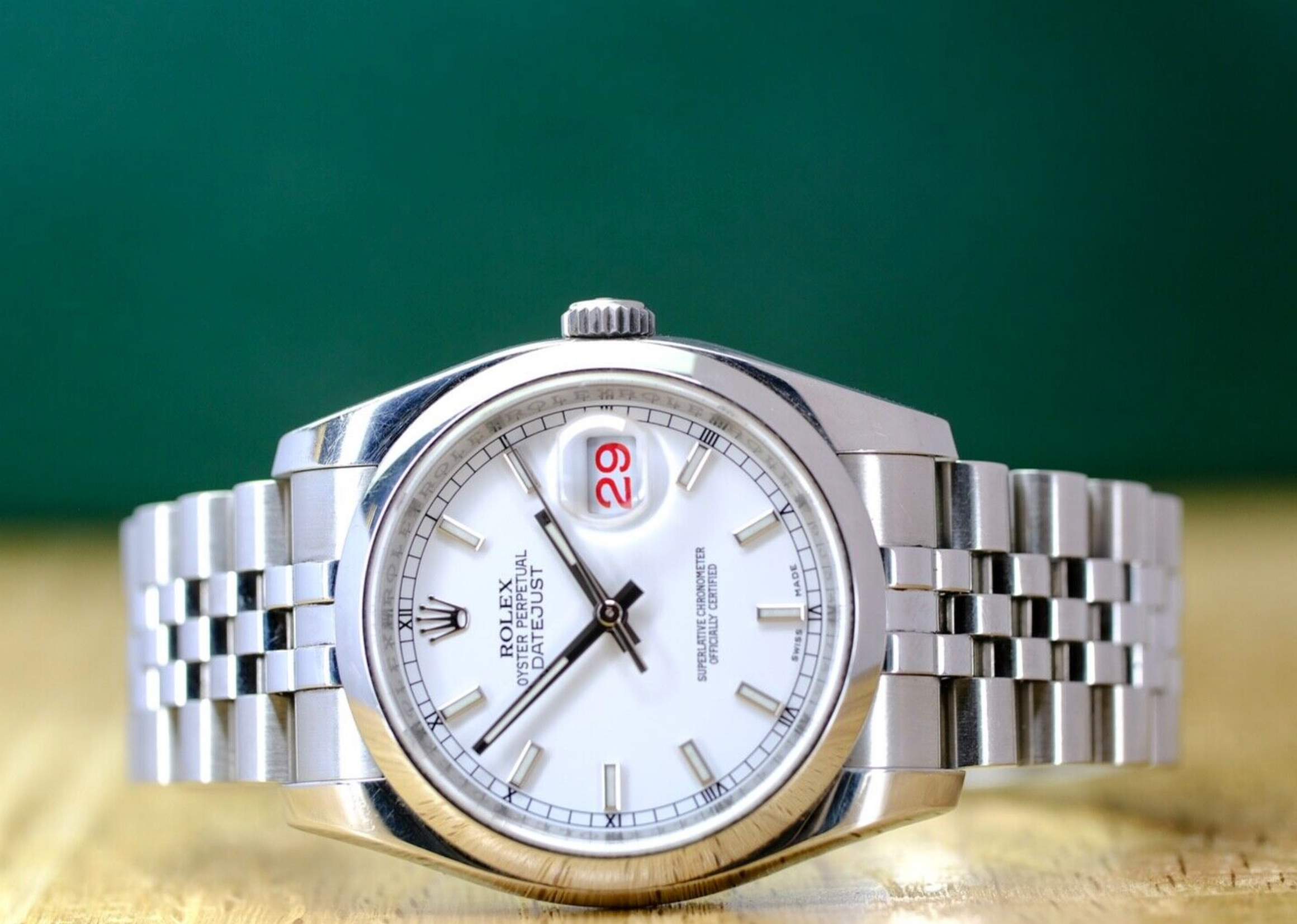 Rolex Mens Datejust Steel White Index Dial Roulette Calendar 116200 Watch - luxuriantconcierge