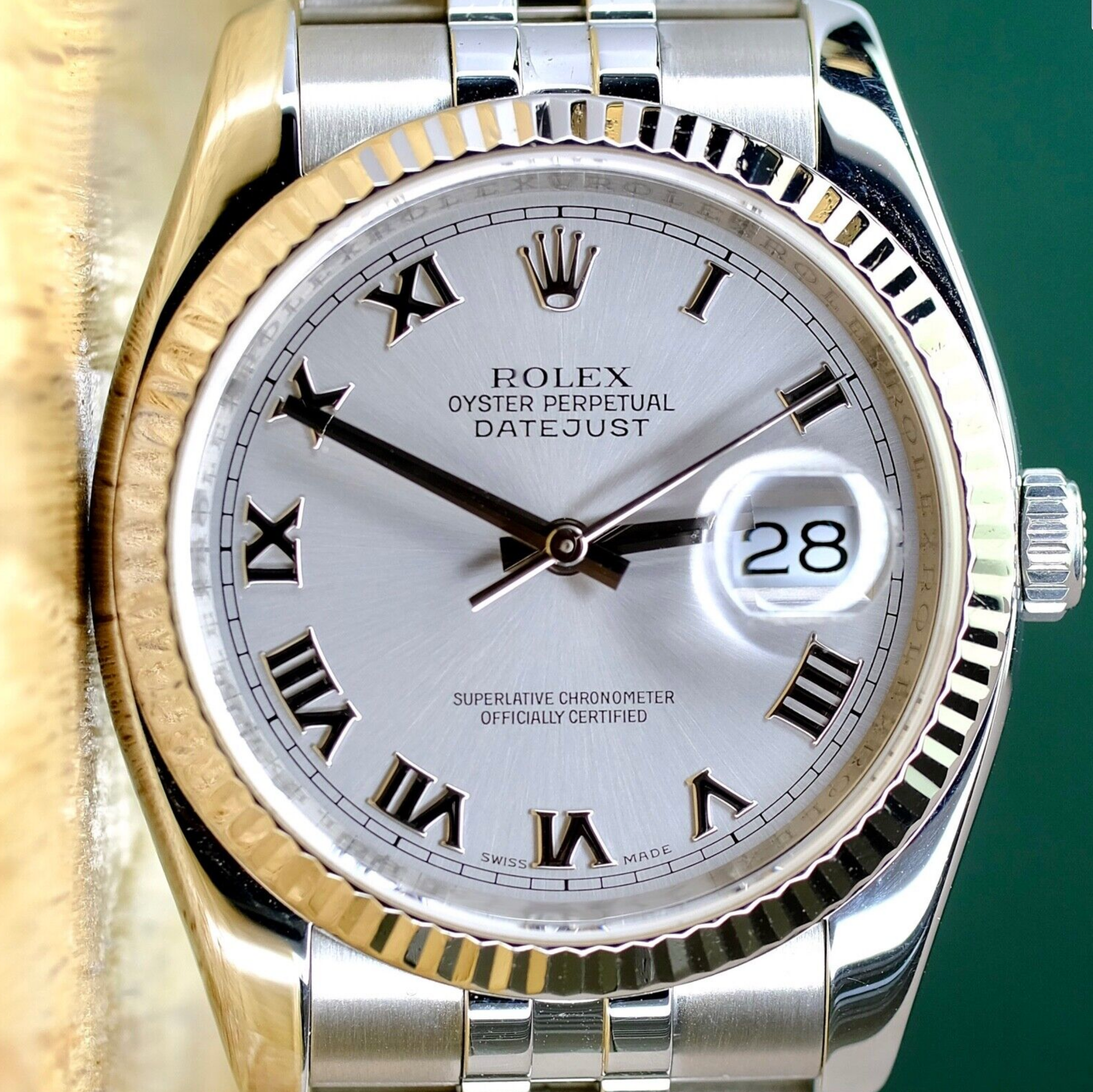 Rolex Datejust Silver 18KW & Steel Roman Numeral Jubilee Band 116234 Watch - luxuriantconcierge