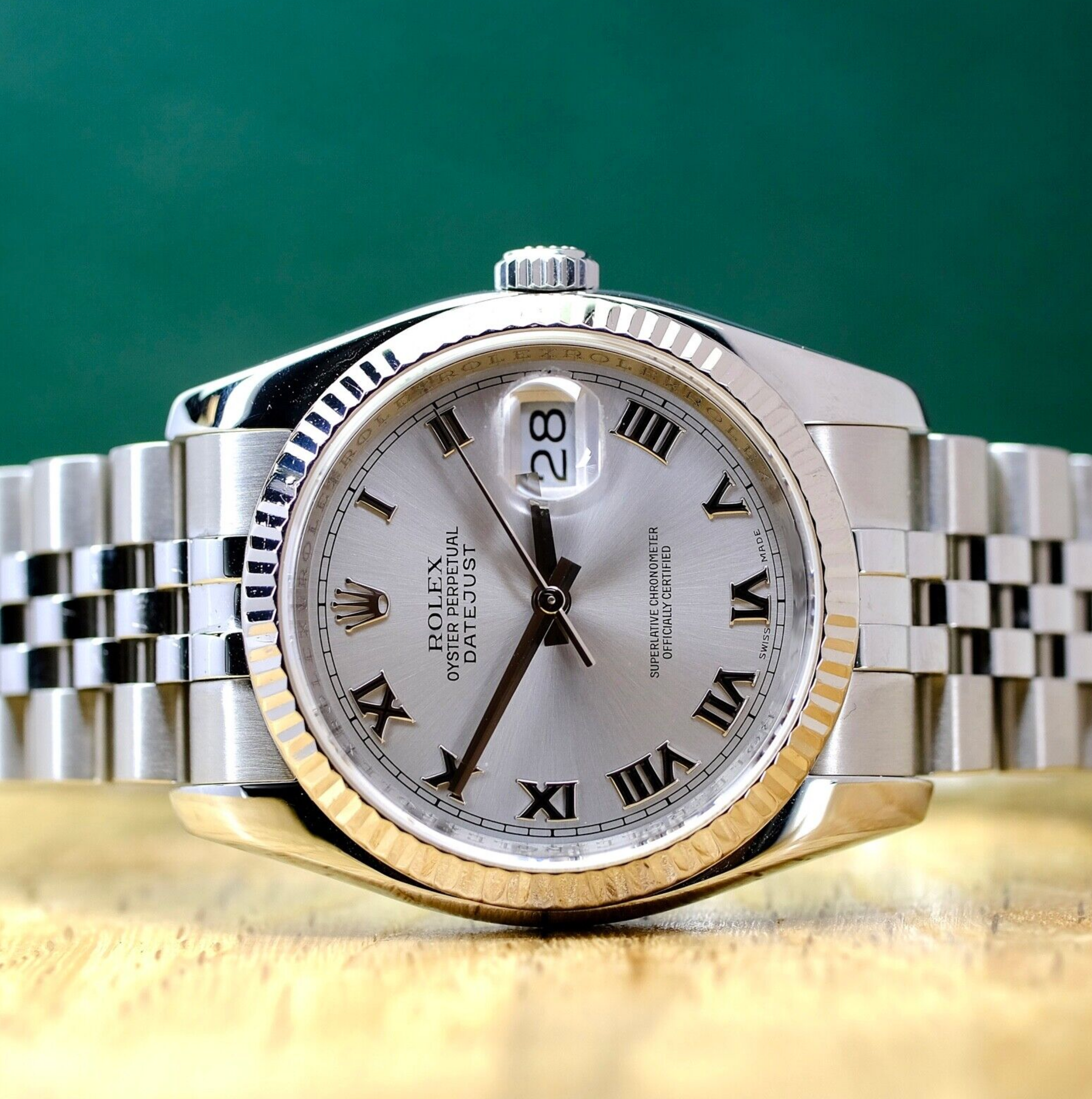 Rolex Datejust Silver 18KW & Steel Roman Numeral Jubilee Band 116234 Watch - luxuriantconcierge