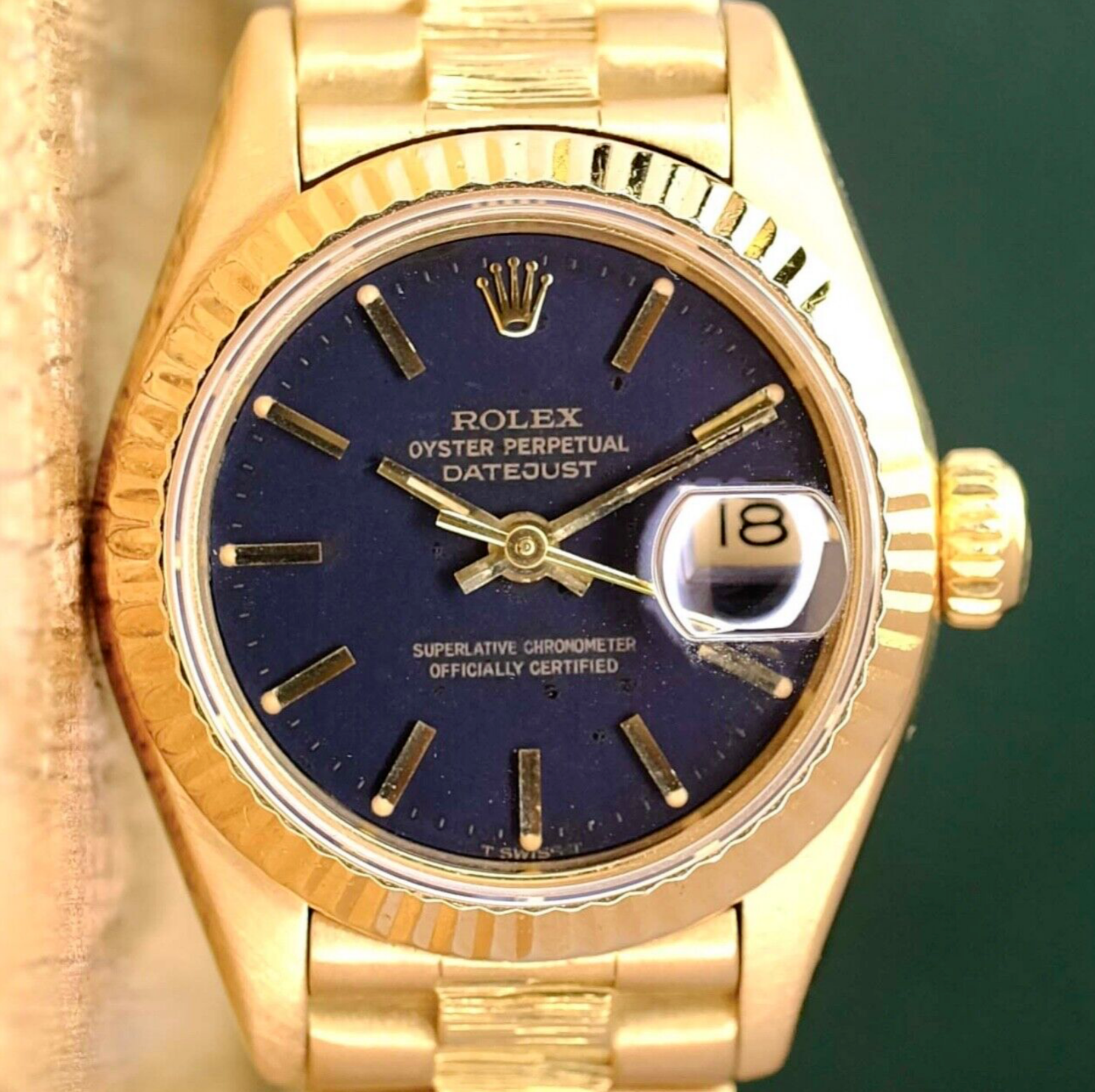 Rolex Womens Datejust 18KY Gold Black Index Dial President 69178 Watch - luxuriantconcierge