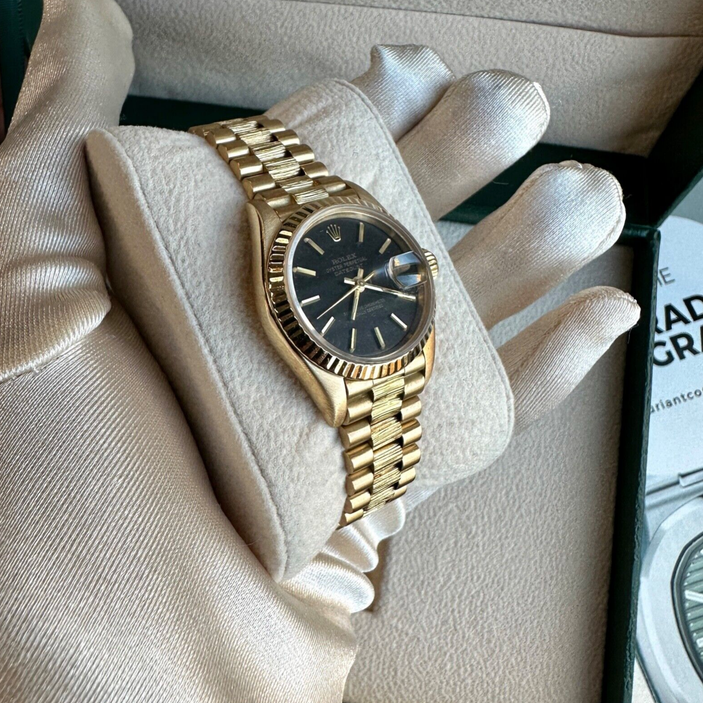 Rolex Womens Datejust 18KY Gold Black Index Dial President 69178 Watch - luxuriantconcierge