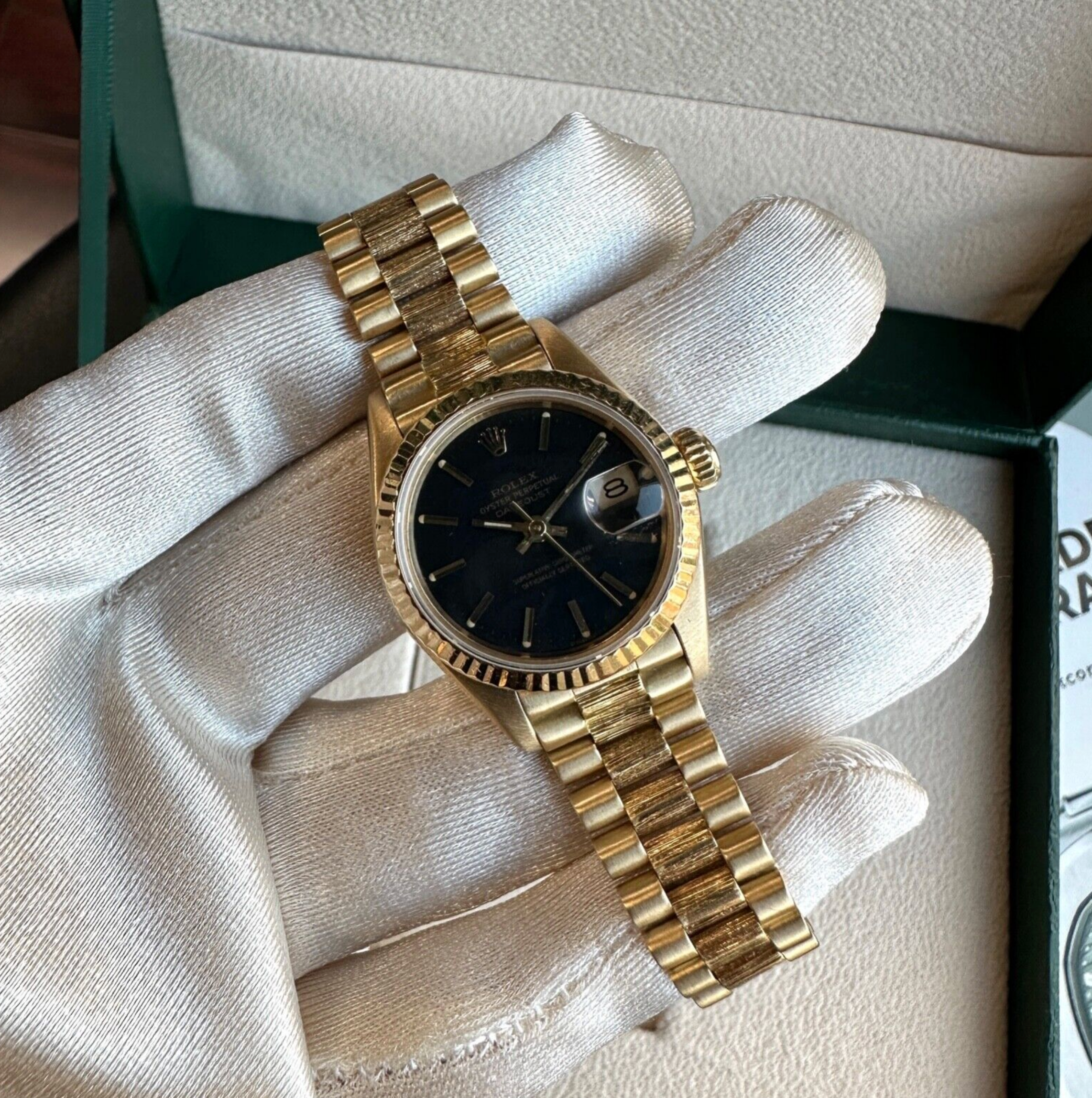 Rolex Womens Datejust 18KY Gold Black Index Dial President 69178 Watch - luxuriantconcierge